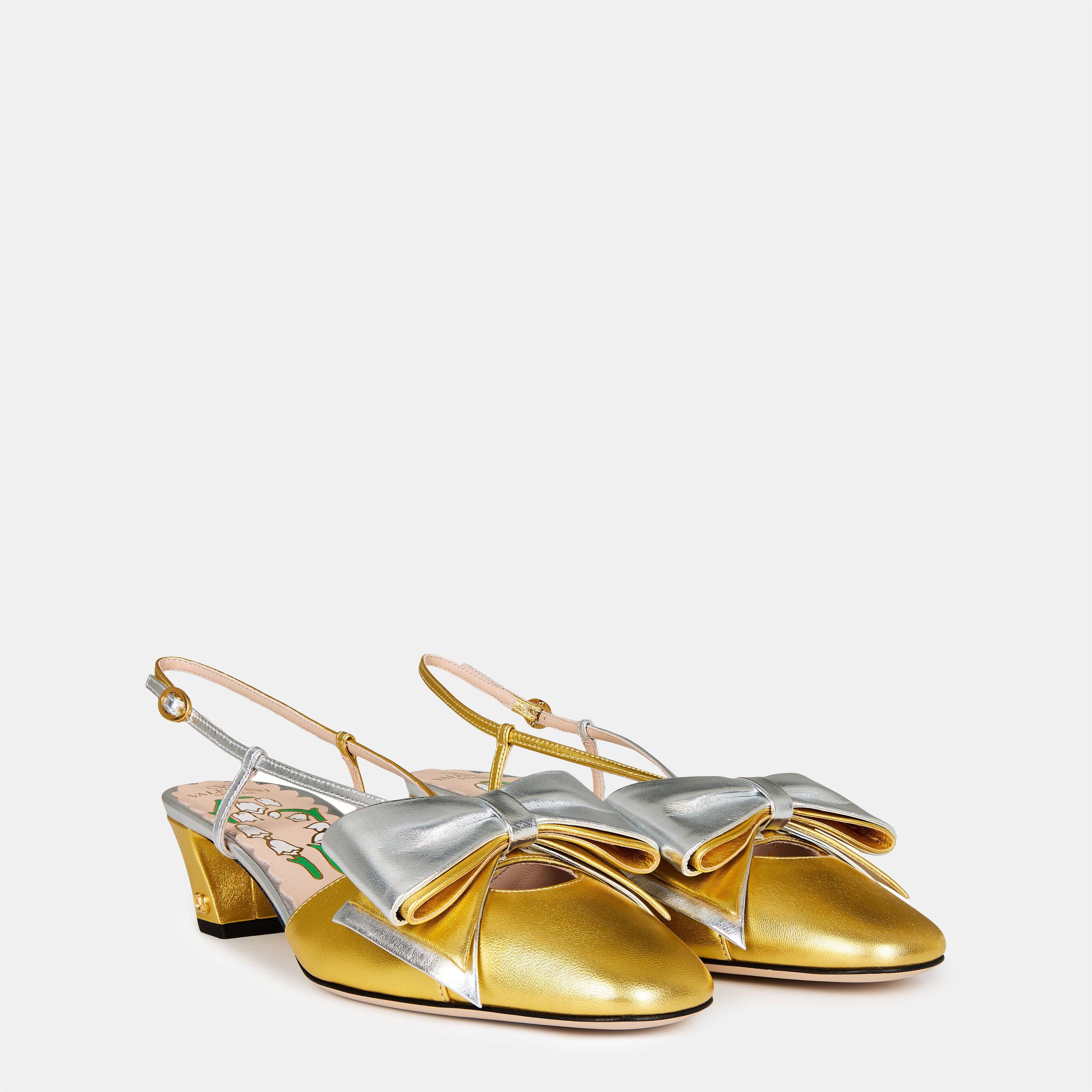 Old Gold/Silver - Valentino Garavani - Bowow 45mm Slingback Pumps - 3