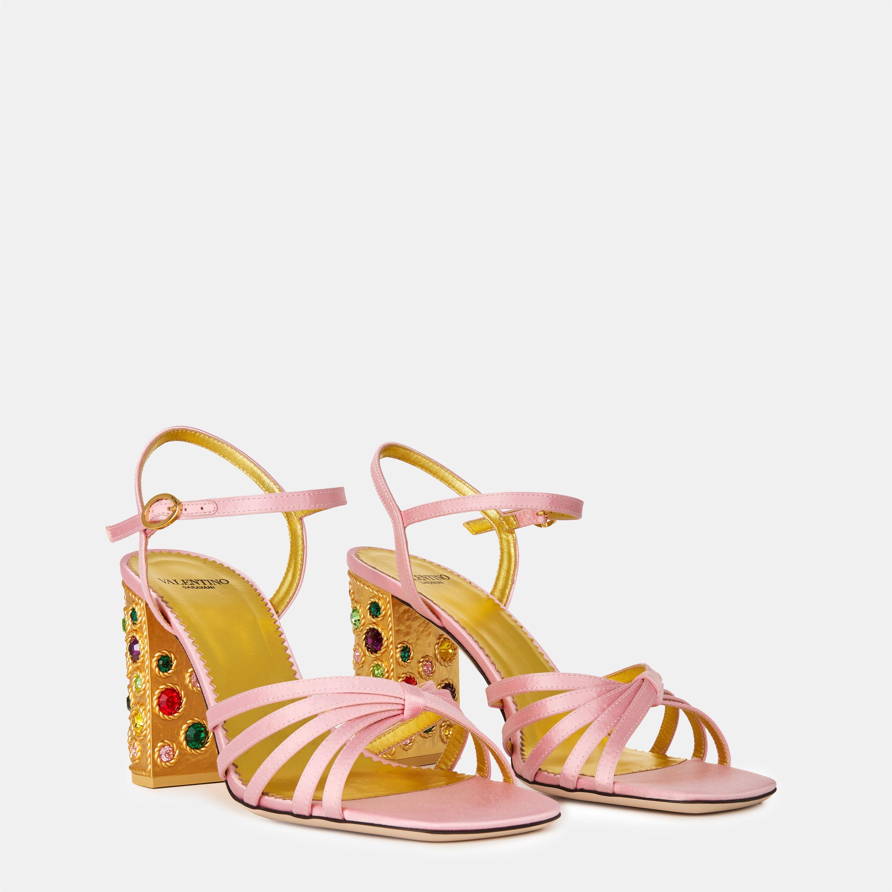 Rose/Multi - Valentino Garavani - Crystal 90mm Satin Sandals - 2