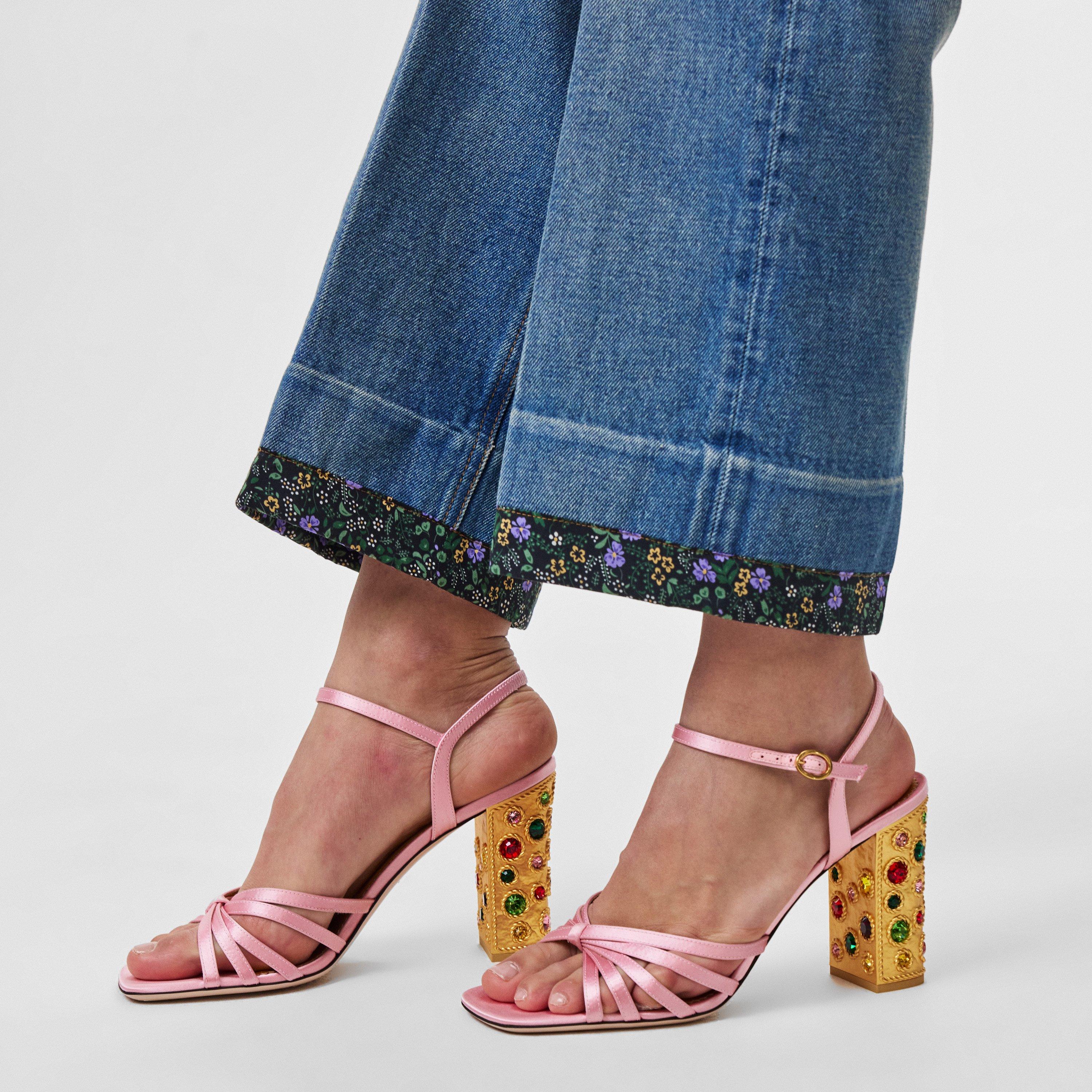 Rose/Multi - Valentino Garavani - Crystal 90mm Satin Sandals - 3