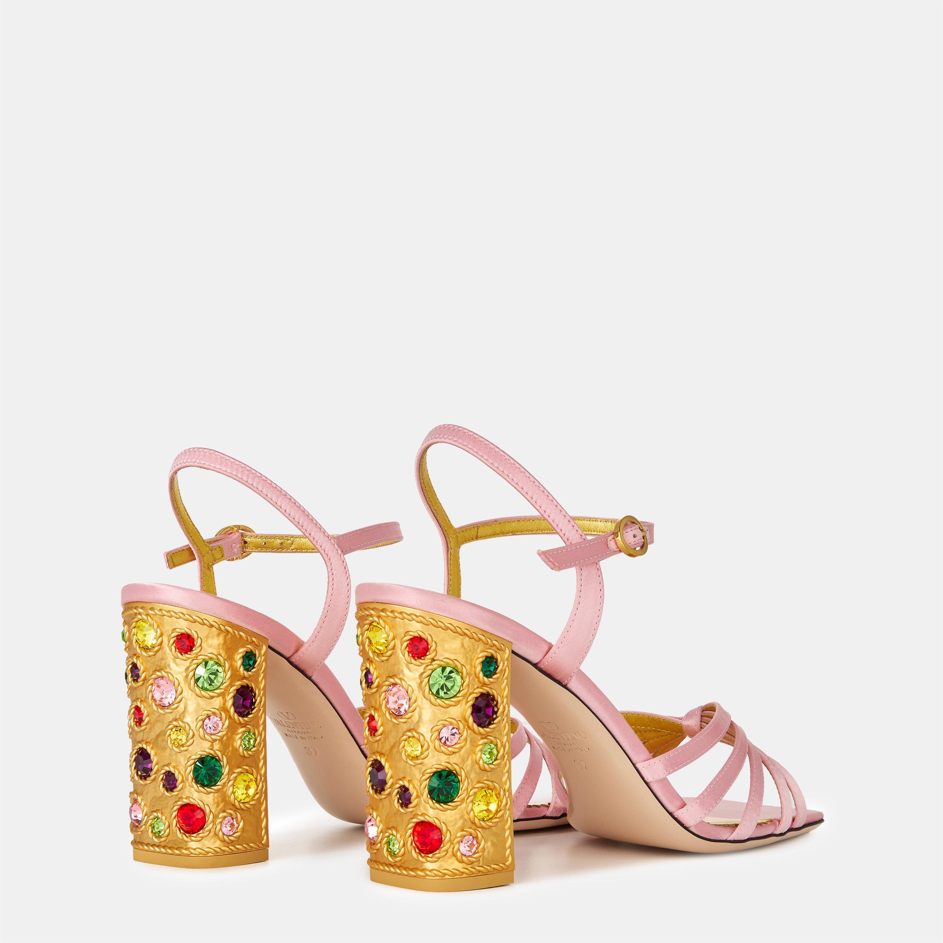 Rose/Multi - Valentino Garavani - Crystal 90mm Satin Sandals - 4
