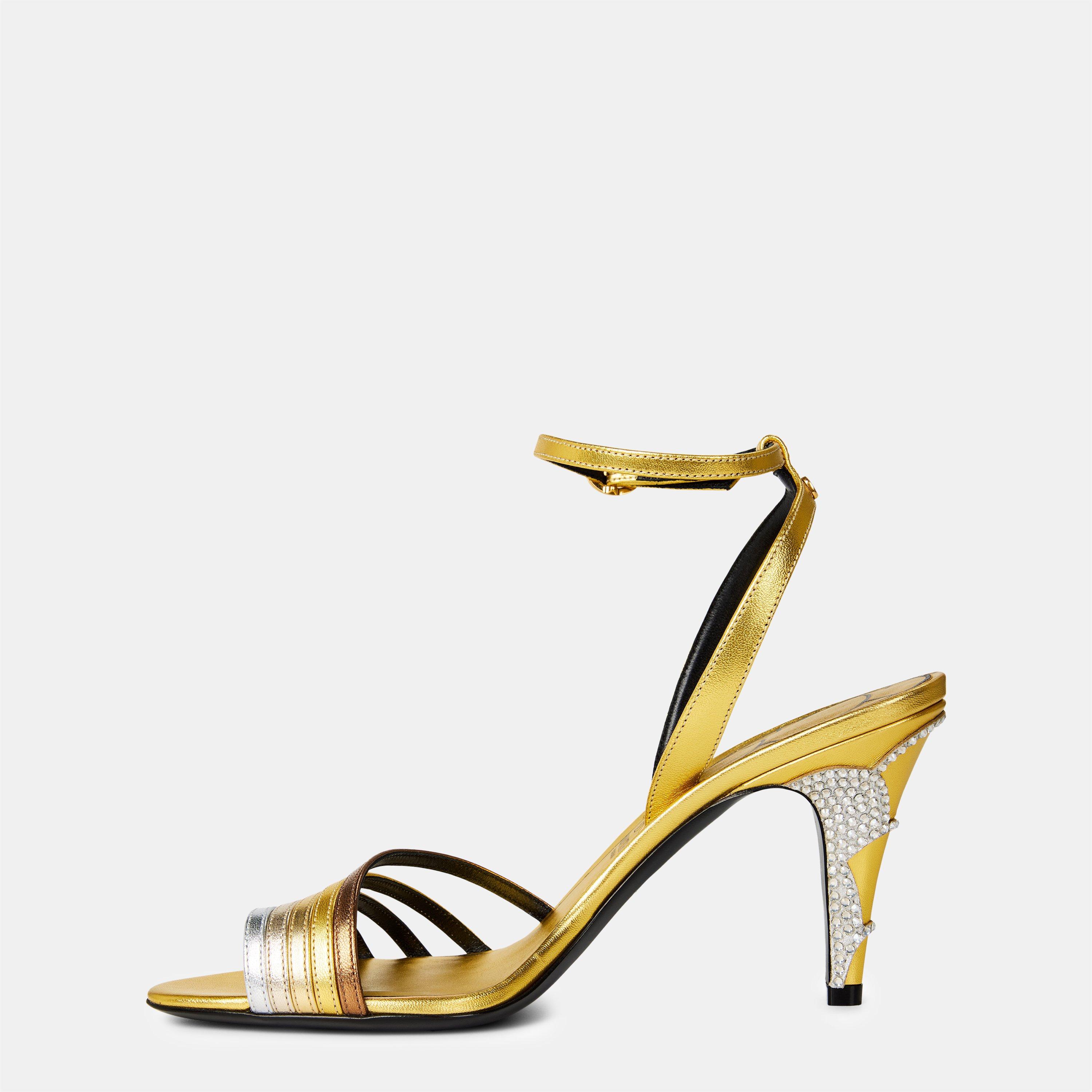 Bronzo/Silver - Valentino Garavani - Ladycrush Laminated Nappa Sandals - 2