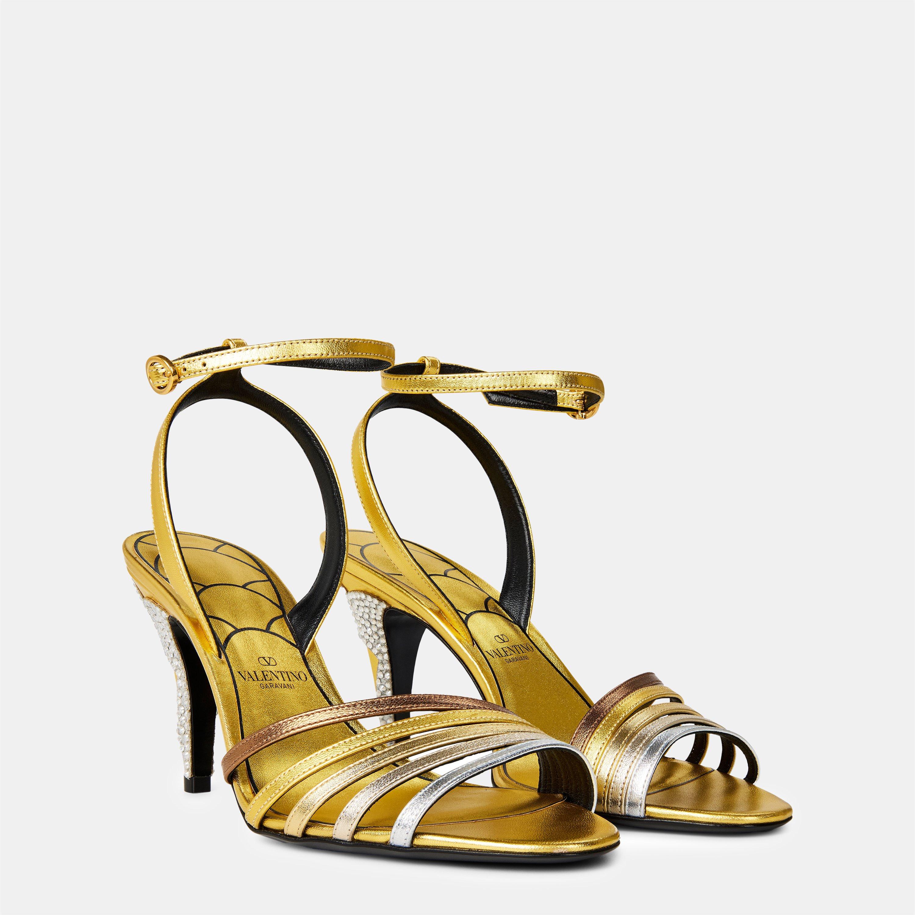 Bronzo/Silver - Valentino Garavani - Ladycrush Laminated Nappa Sandals - 3