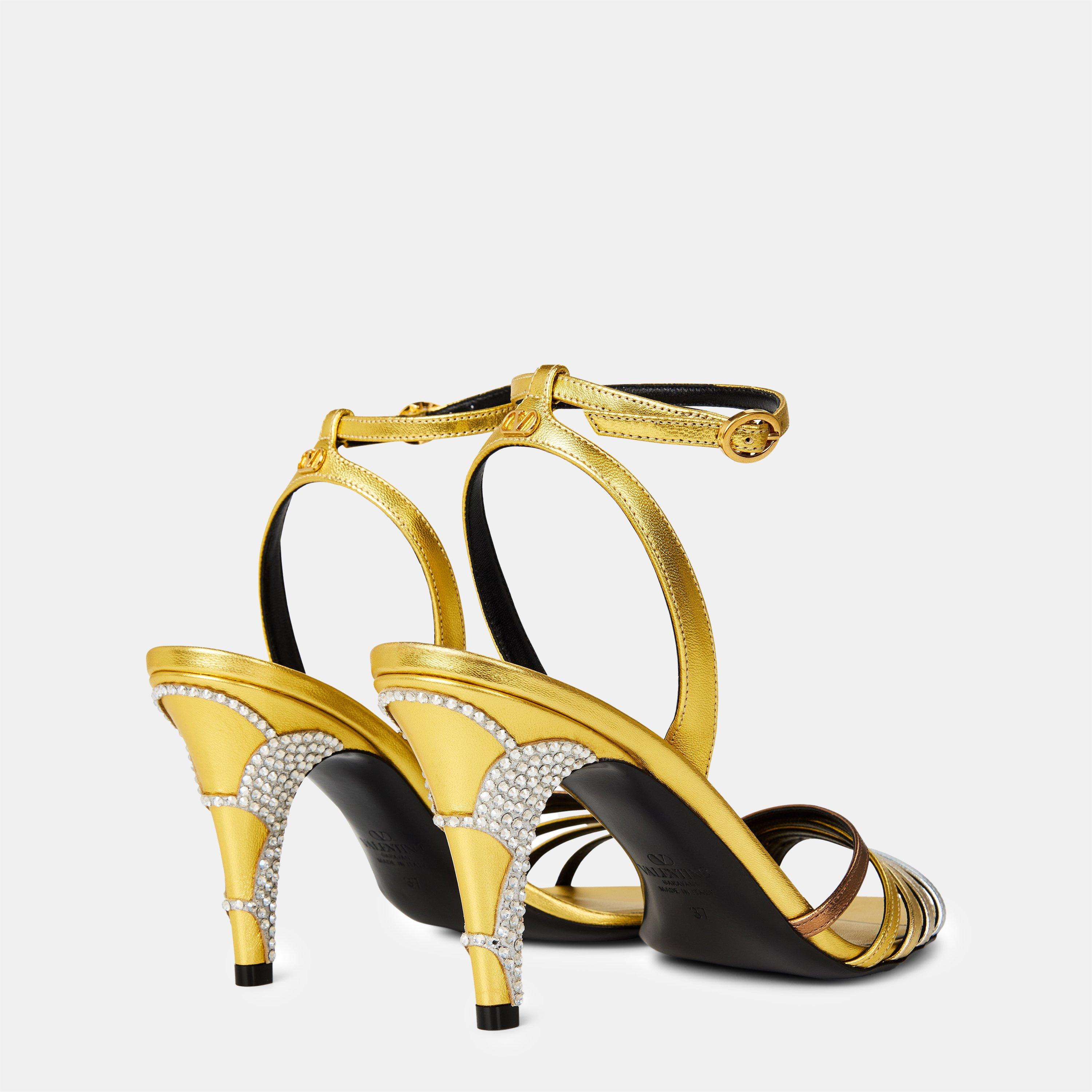 Bronzo/Silver - Valentino Garavani - Ladycrush Laminated Nappa Sandals - 4