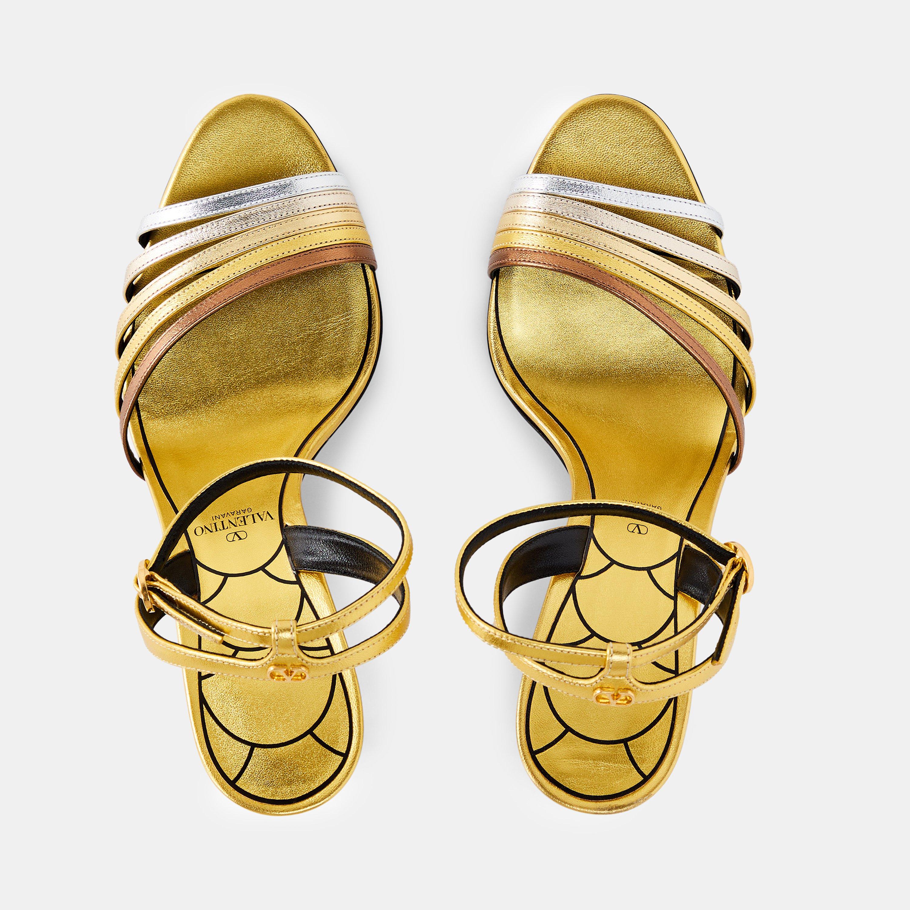 Bronzo/Silver - Valentino Garavani - Ladycrush Laminated Nappa Sandals - 5