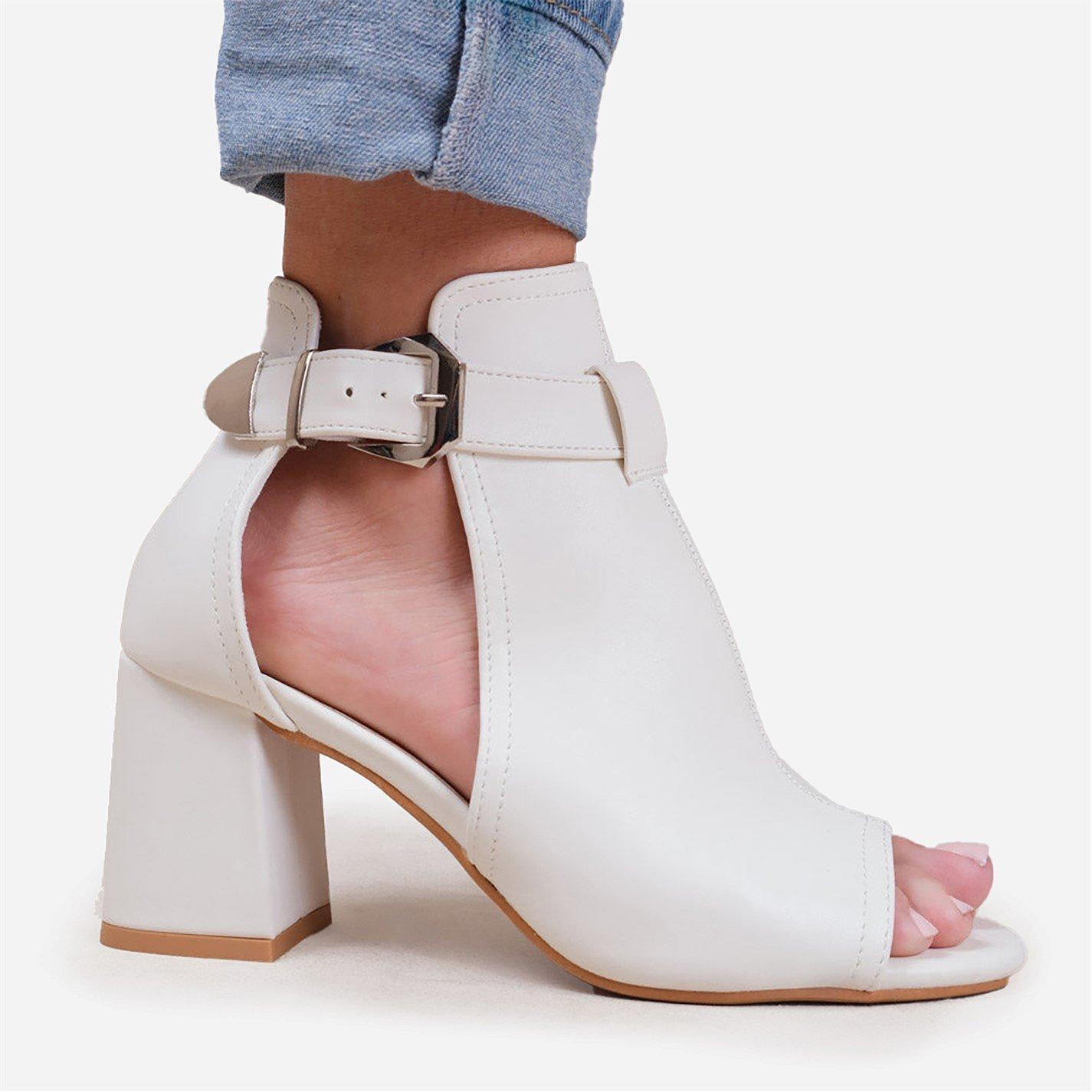 White PU - Wheres That From - Wheres Open Toe Block Heels Ladies - 2