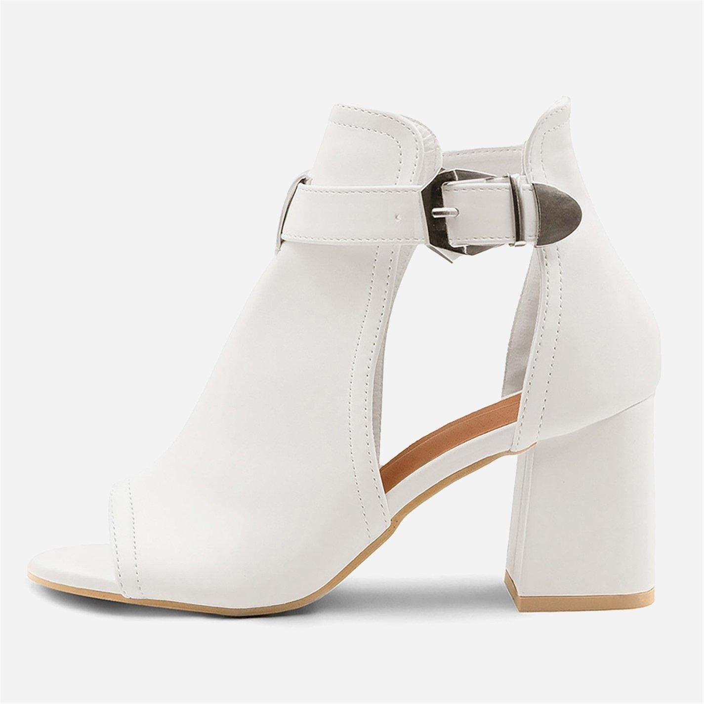 White PU - Wheres That From - Wheres Open Toe Block Heels Ladies - 3