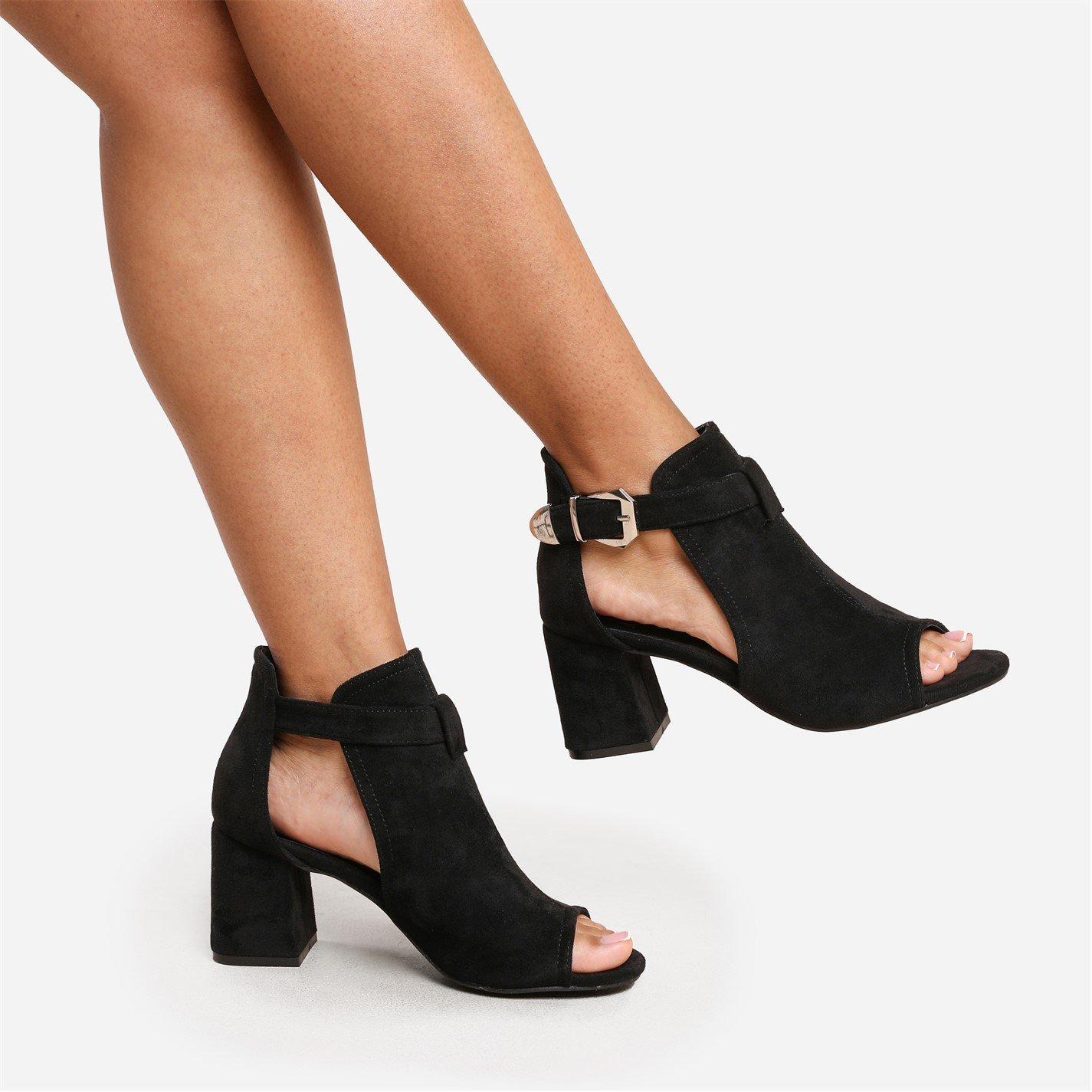 Black Suede - Wheres That From - Wheres Open Toe Block Heels Ladies - 1