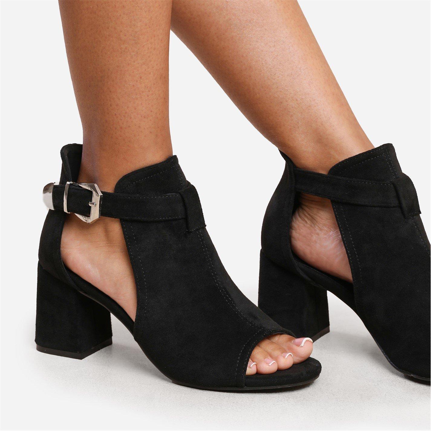 Black Suede - Wheres That From - Open Toe Block Heels Ladies - 2