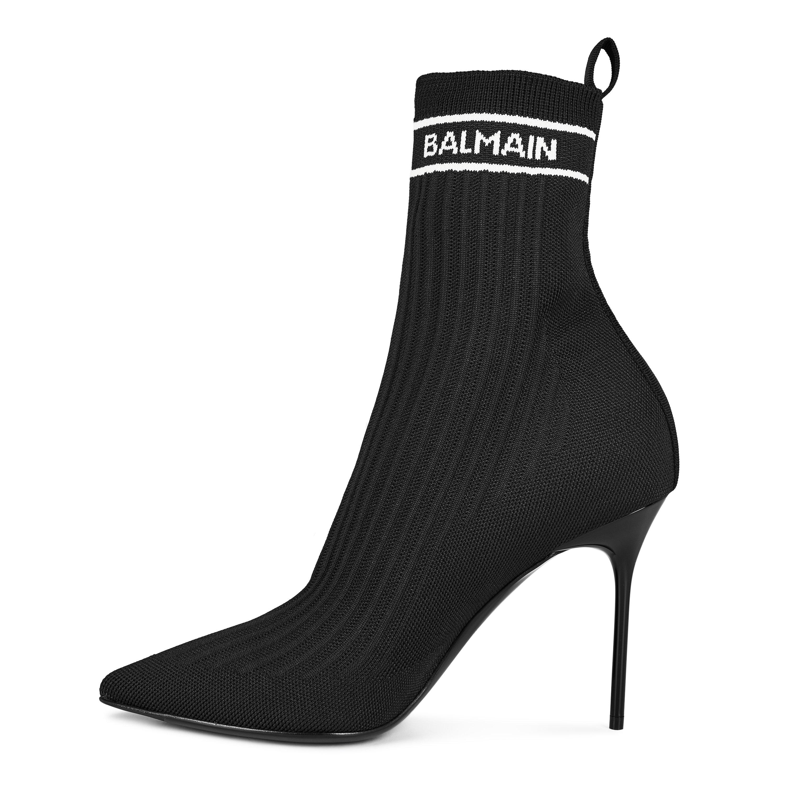 Noir OPA - Balmain - Women's Pb Monogram Skye Knit Ankle Boots - 6