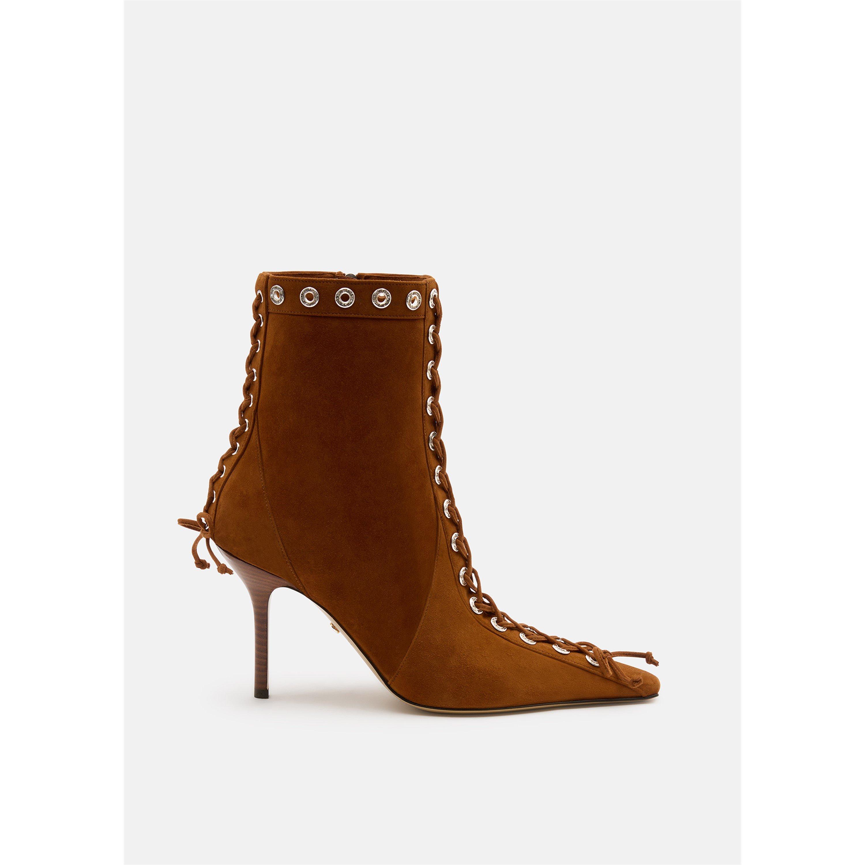 Mach and Mach Women's Corset Corset-Inspired Ankle Heeled Boots - Light Brown - Size 6 (39)