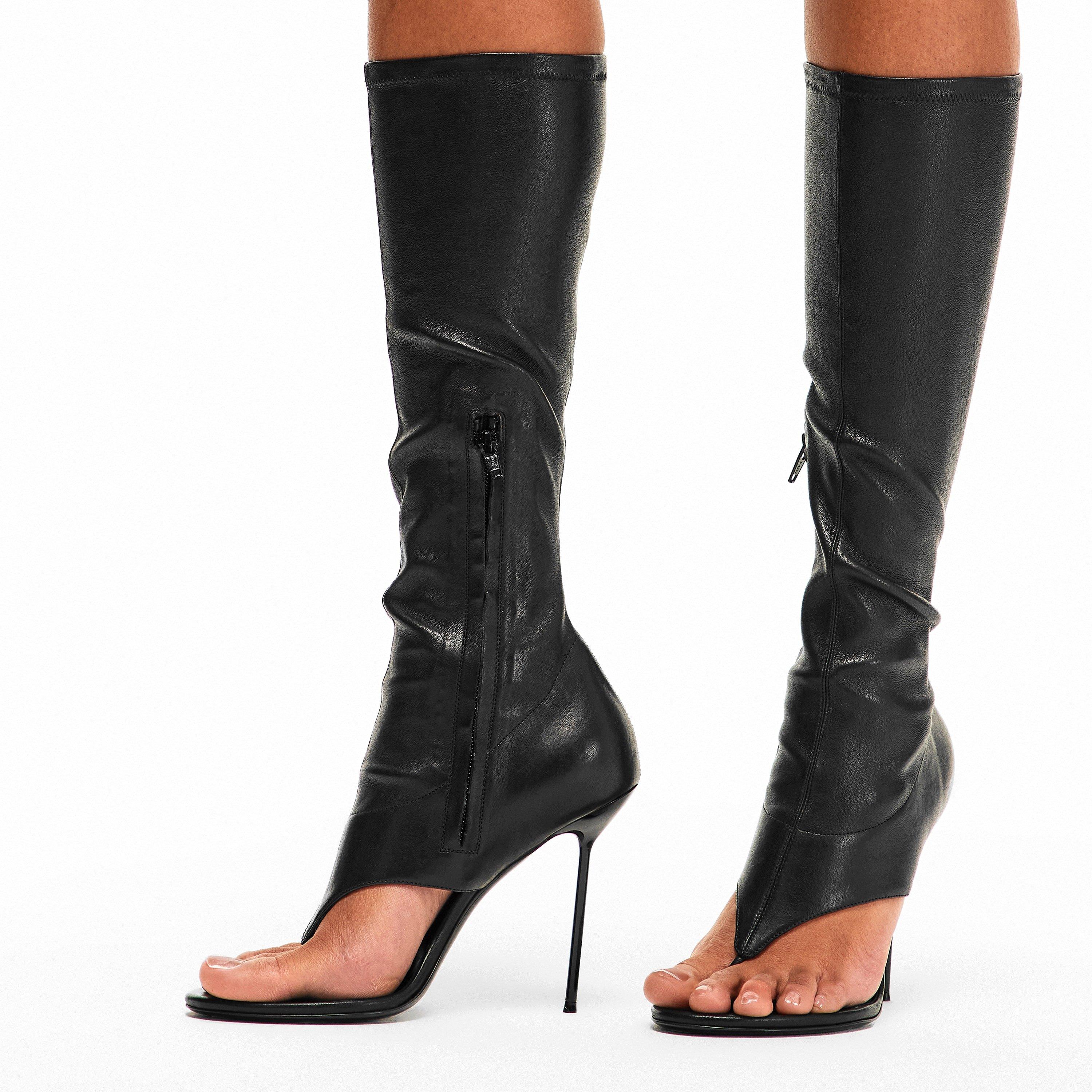 Nappa Black - Paris Texas - Women's Lidia Thong Knee High Boots - 3