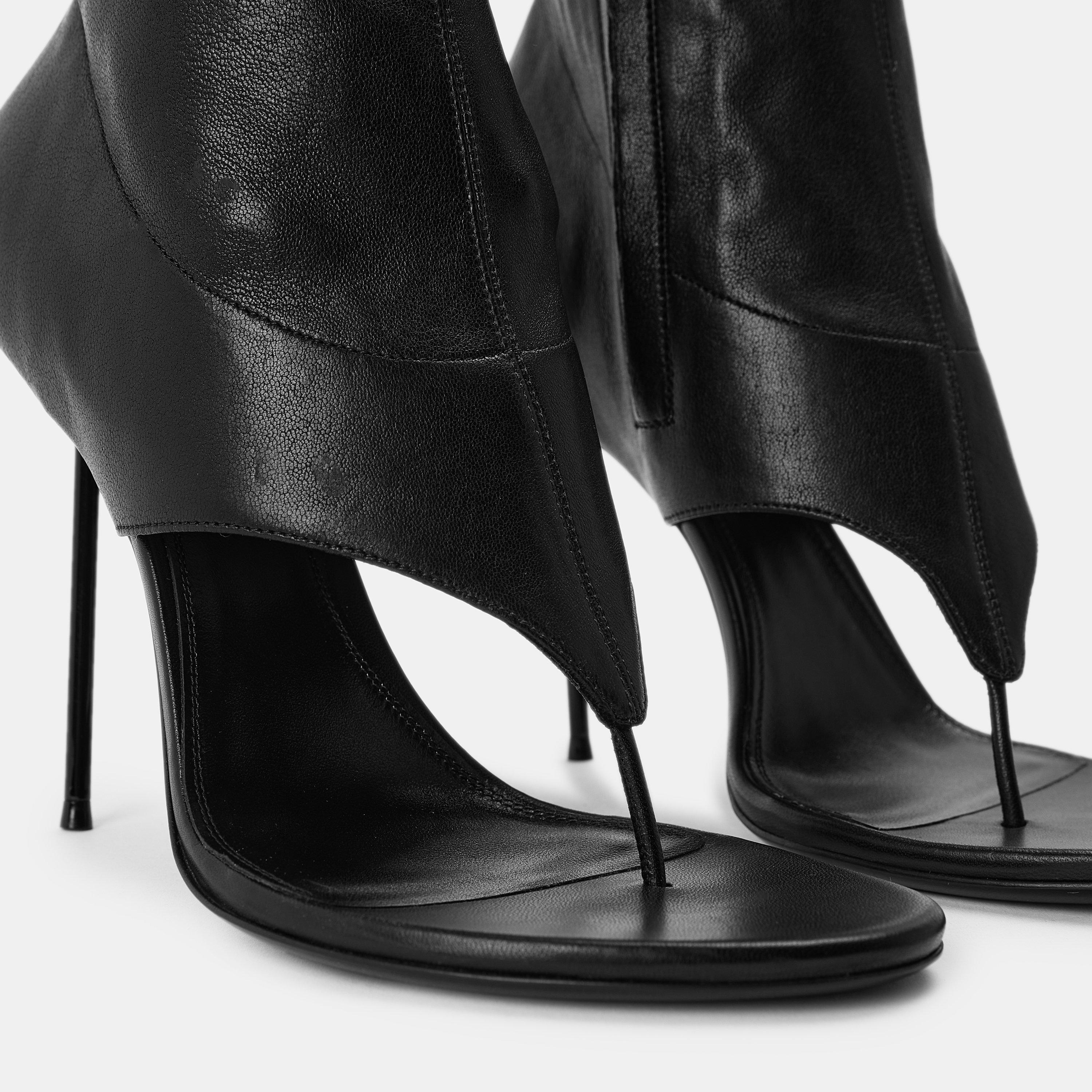 Nappa Black - Paris Texas - Women's Lidia Thong Knee High Boots - 4