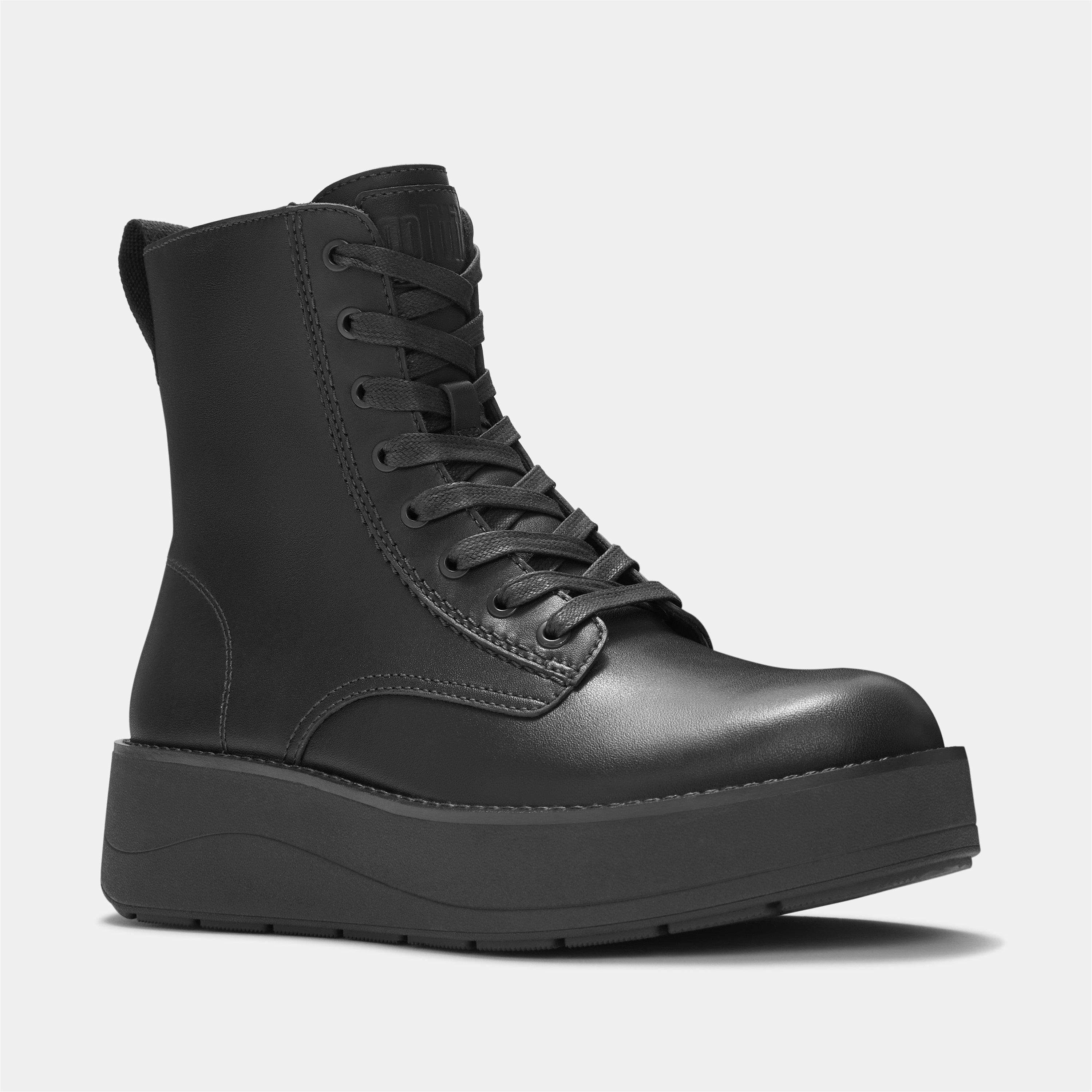 Black - FitFlop - Women's Gen-FF Leather Lace-Up Chukka Boots - 3
