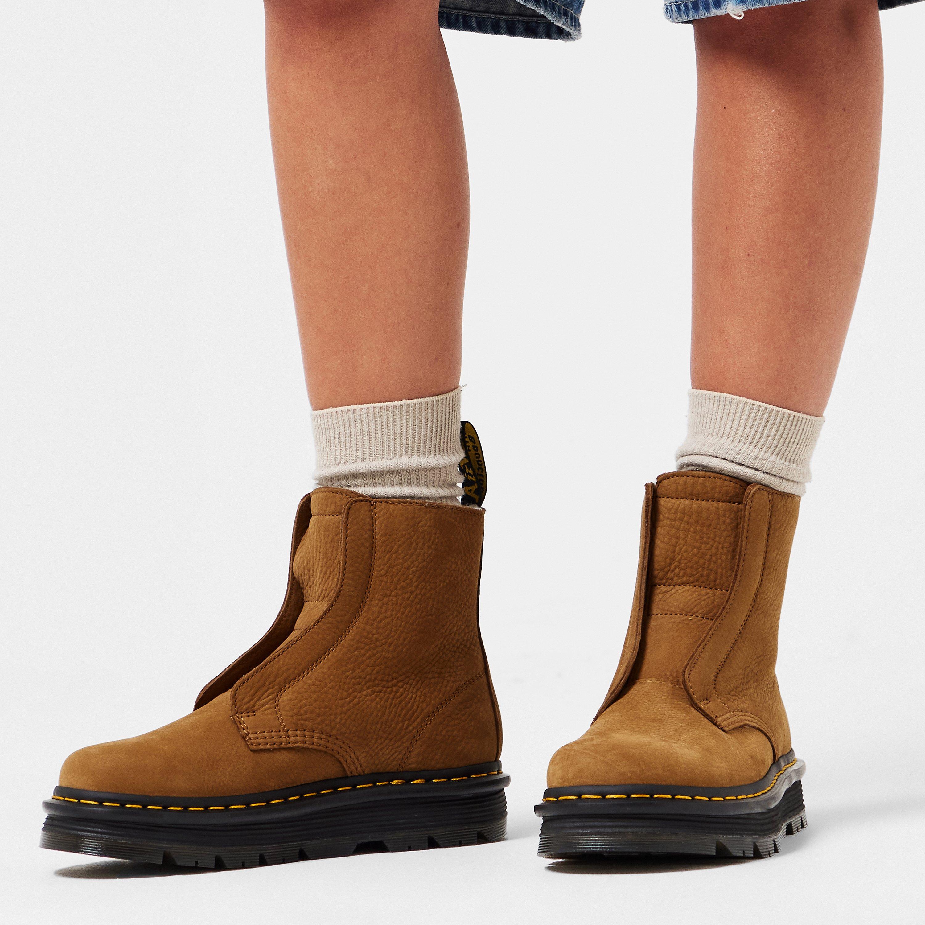 Brown Nubuck - Dr Martens - ZebZag Laceless Slip On Boot - 3