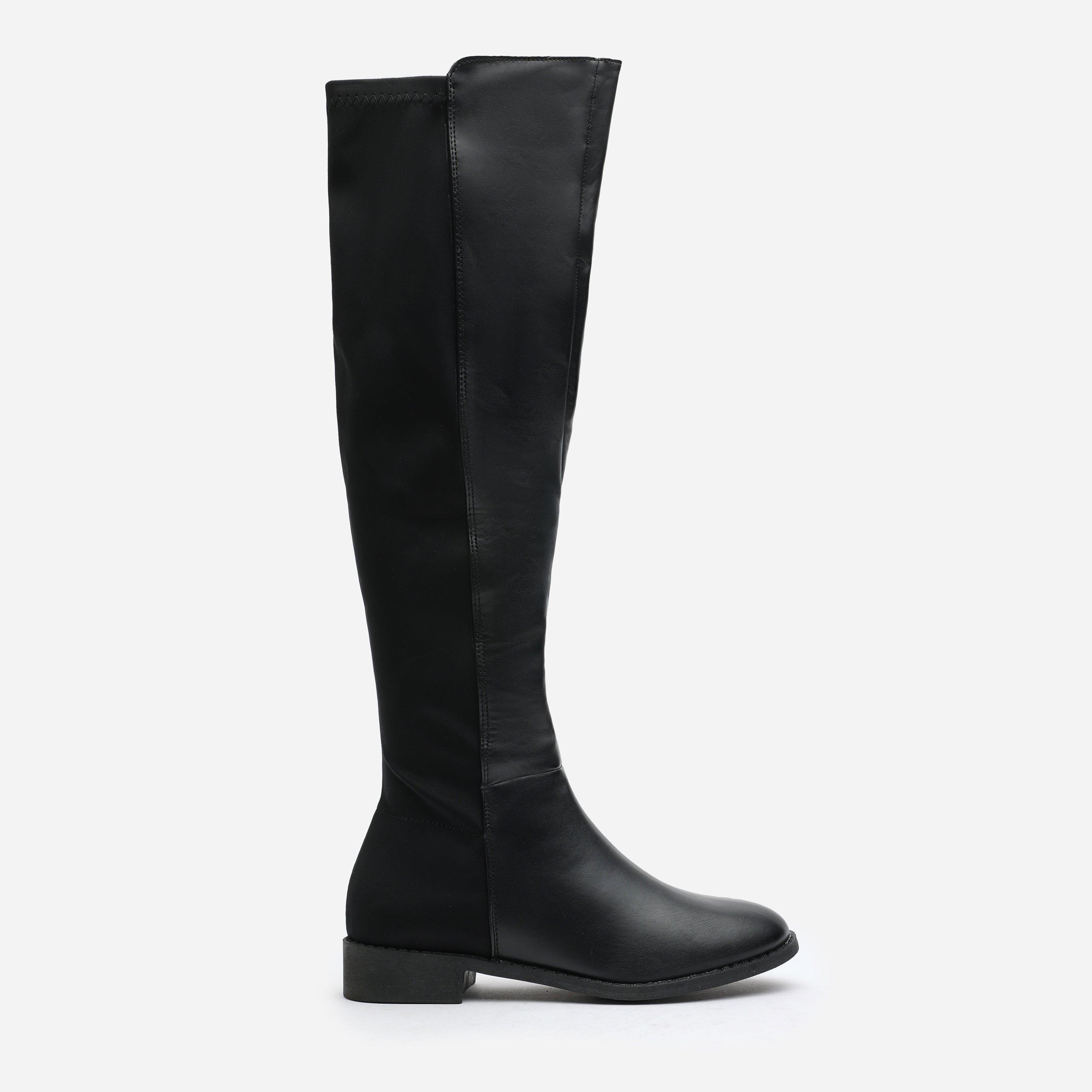 Black PU - Wheres That From - Pull-On Knee High Boots - 2