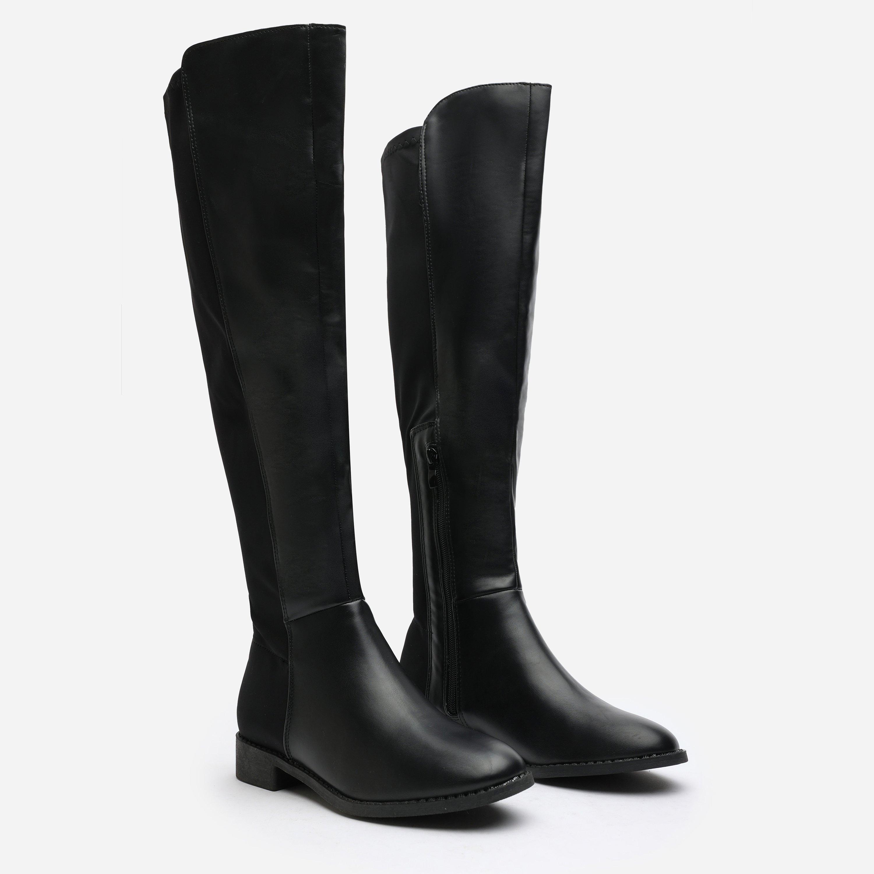 Black PU - Wheres That From - Pull-On Knee High Boots - 3