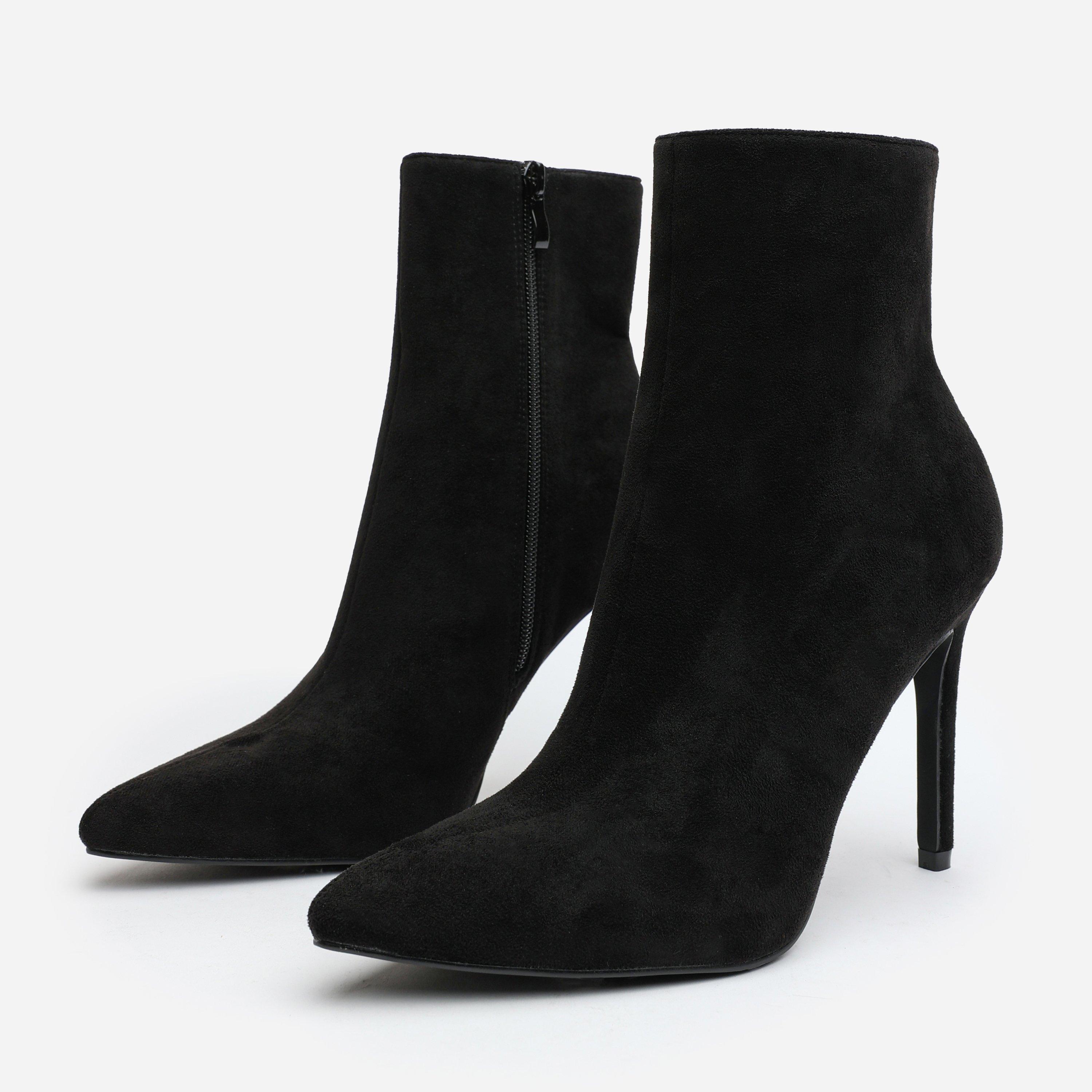 Black Suede - Wheres That From - Pointed Toe Stiletto Ankle Boots - 3