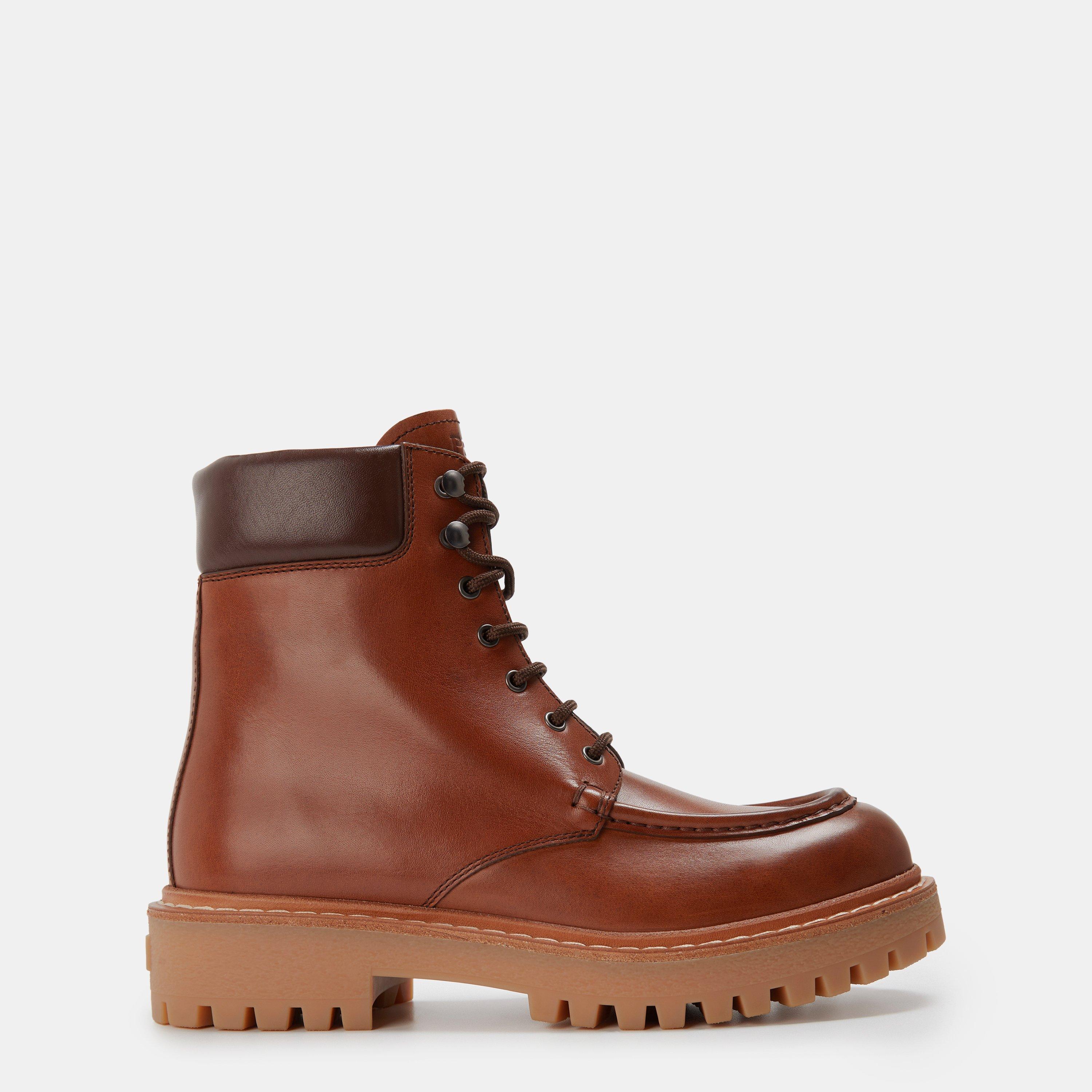 Prada Leather Lace-Up Boots - Cognac - Size 5 (38)