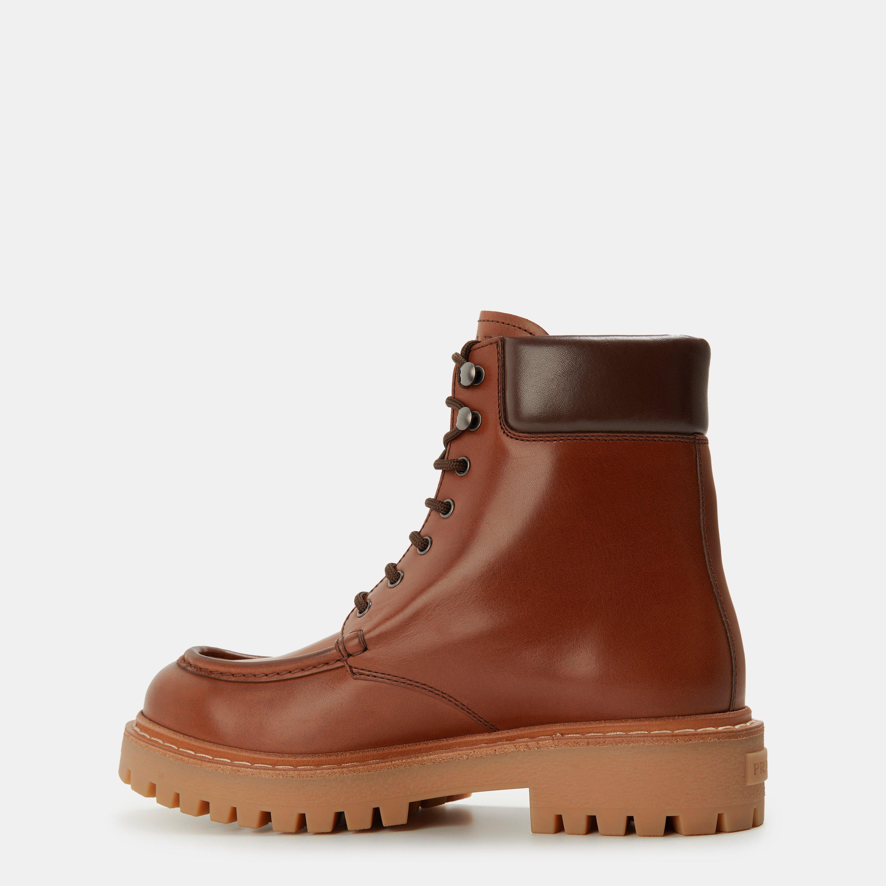 Cognac - Prada - Leather Lace-Up Boots - 2
