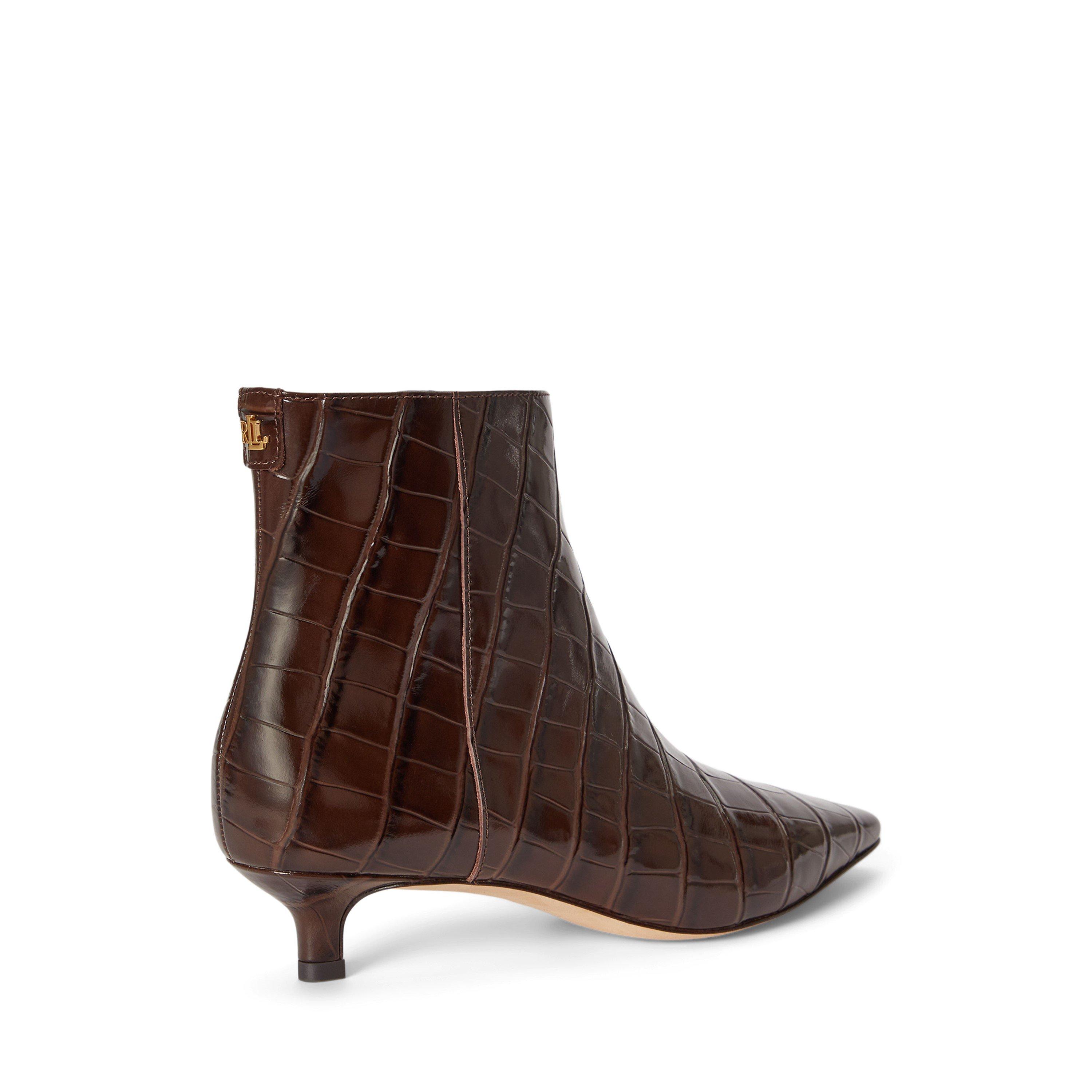 Chestnut Brown - Lauren by Ralph Lauren - Women's Francesca Suede Kitten-Heel Ankle Boots - 3