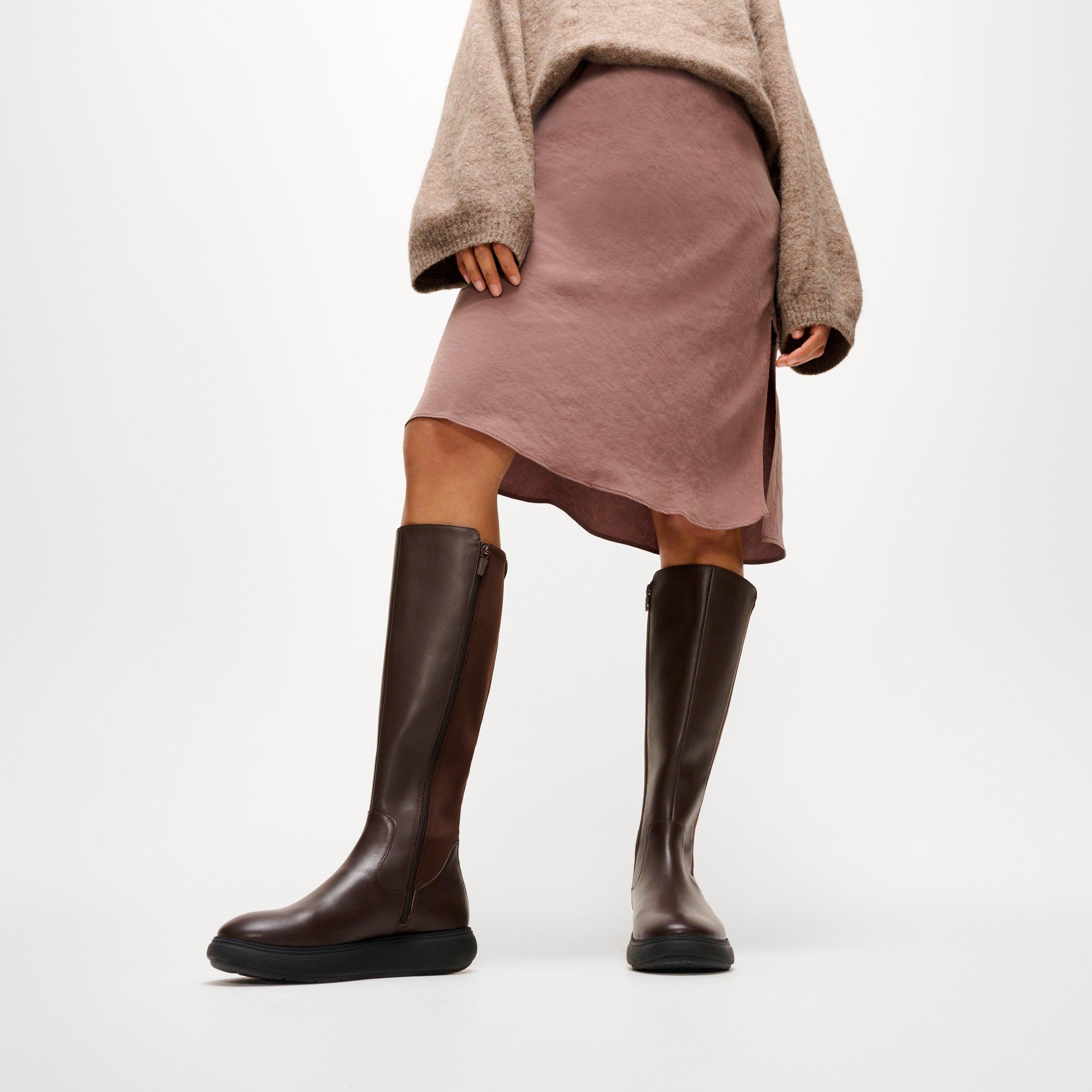 Chocolate Brown - FitFlop - Women's iQ-COMFF Leather Knee-High Boots - 5