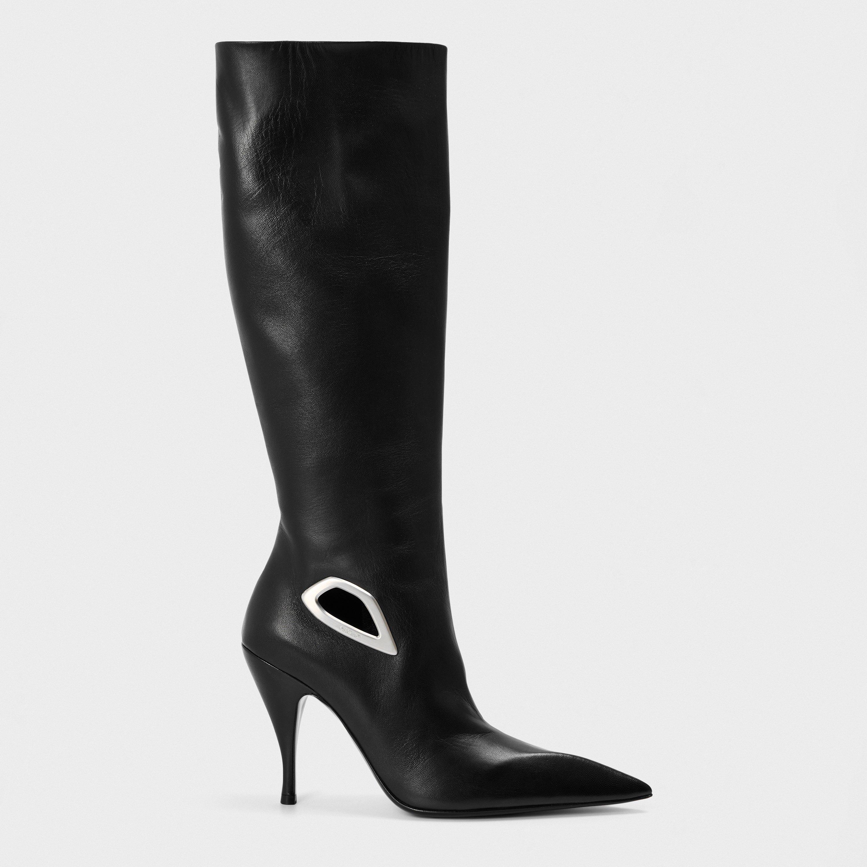 Off White Women's Flat Ankle Boots - Black/Silver - 3 (36)