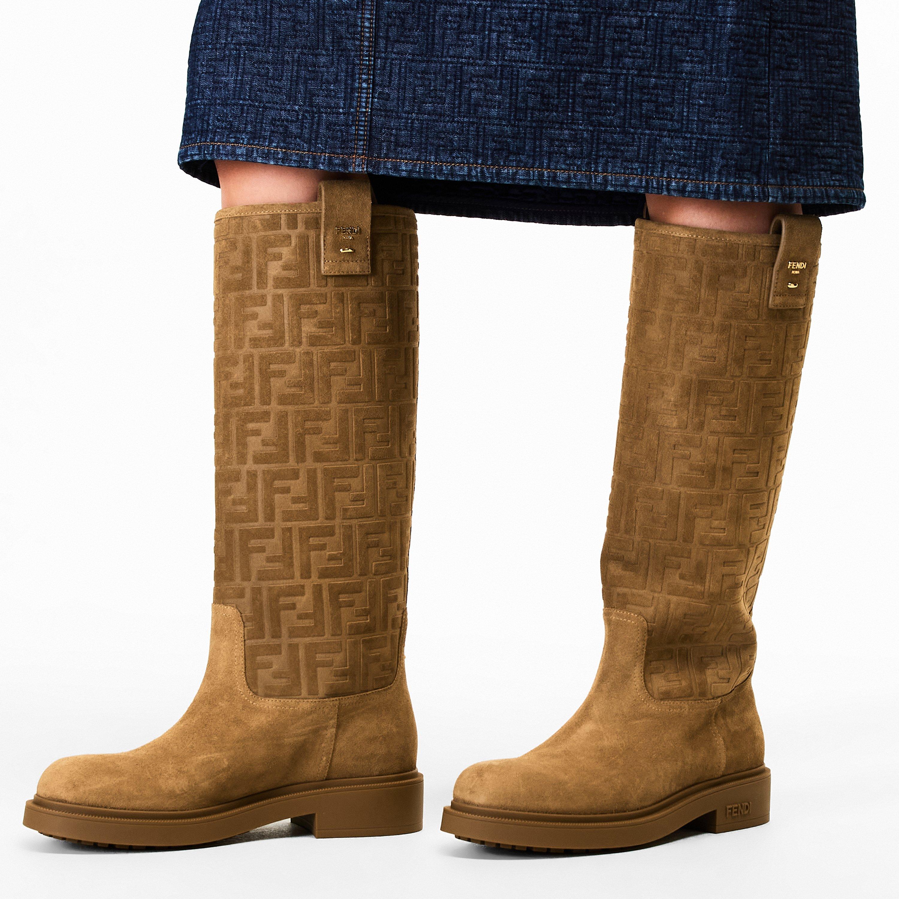 Bronze - Fendi - Women's Filo Suede Knee High Boots - 3