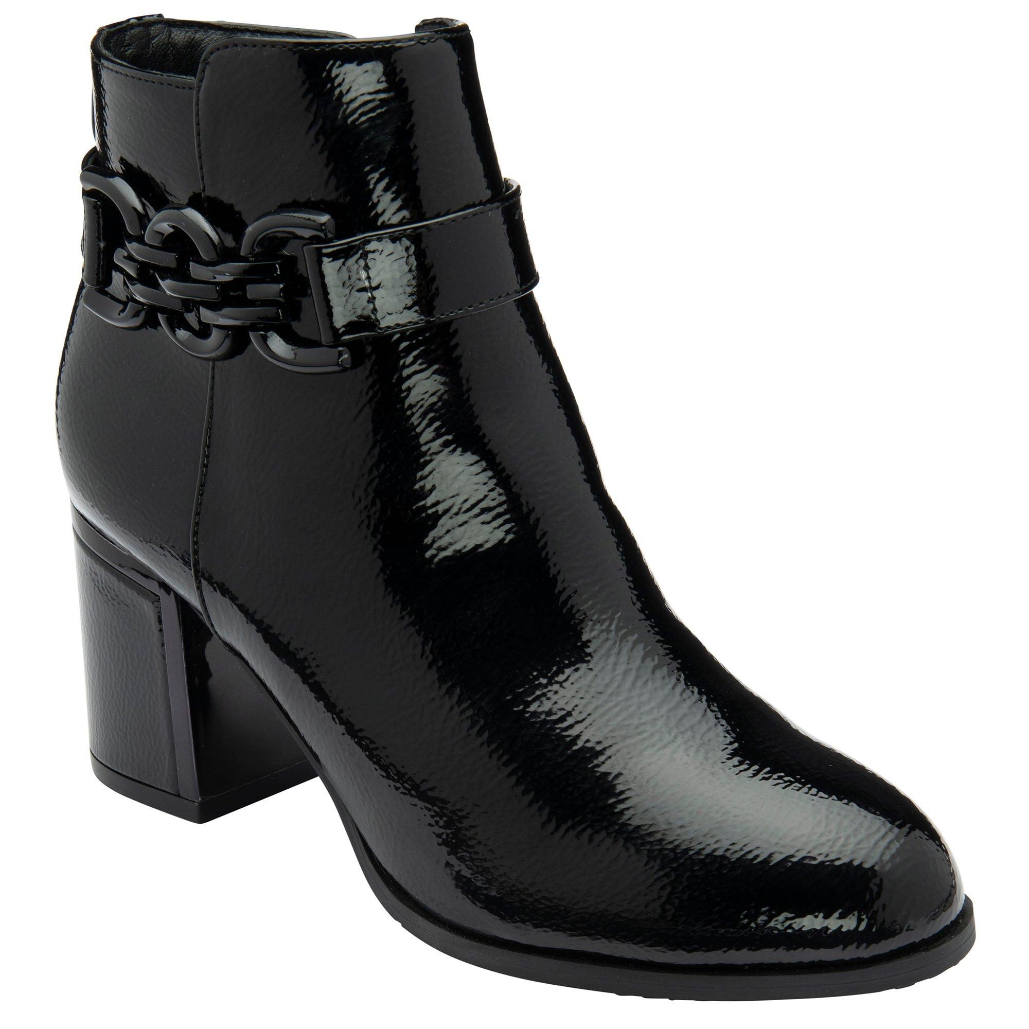 Black Patent - Lotus Shoes - Amarin Black Patent Heeled Ankle Boots - 1