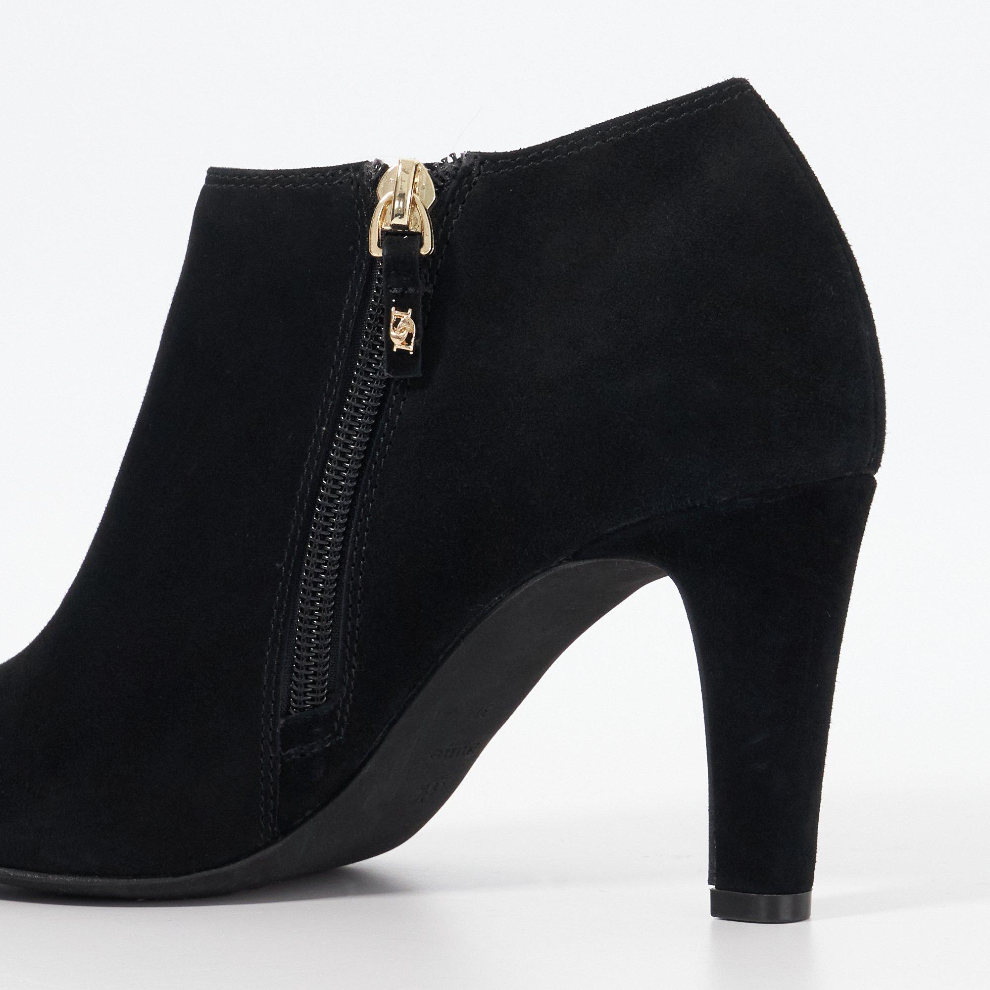 Black Suede - Dune London - Women's Omarah Ankle Heeled Boots - 5