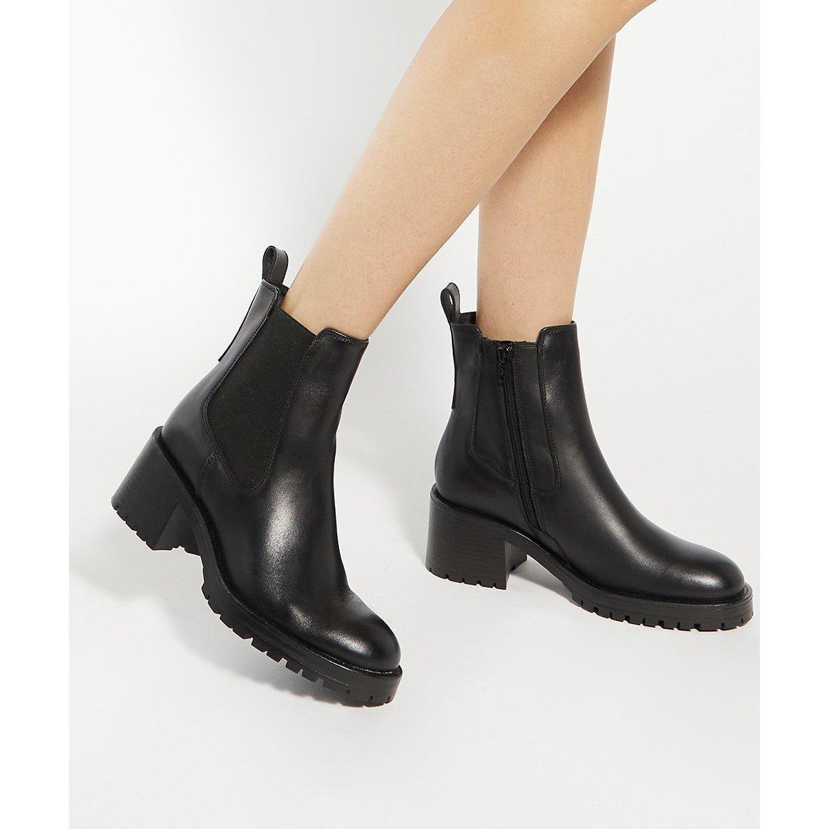 Black Leather - Dune London - Women's Positivity Ankle Heeled Boot - 5