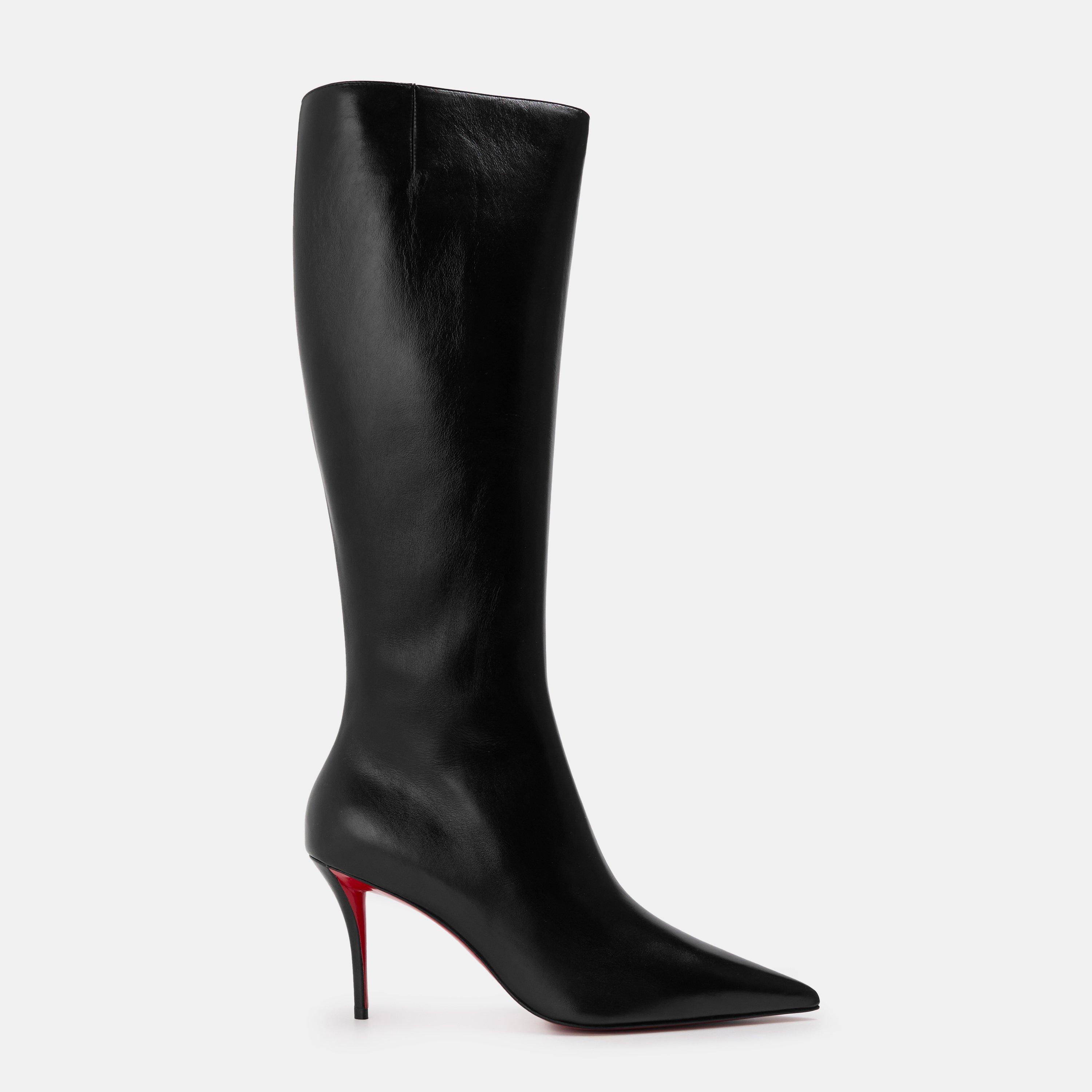 Black - Christian Louboutin - Women's Structured Red Sole Knee High Boots - 1