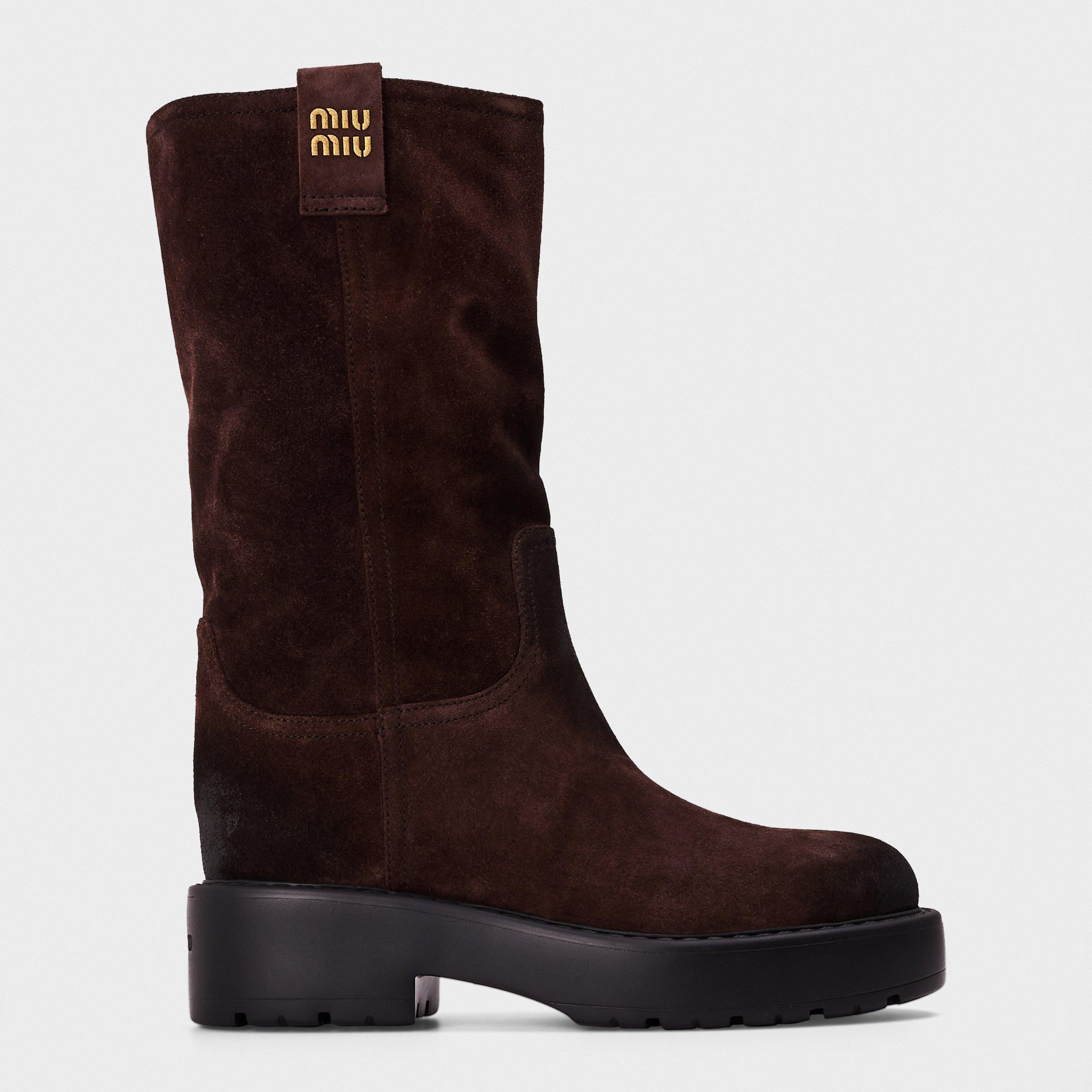 Miu Miu Women's Flat Ankle Boots - Moro Suede - Size 4 (37)