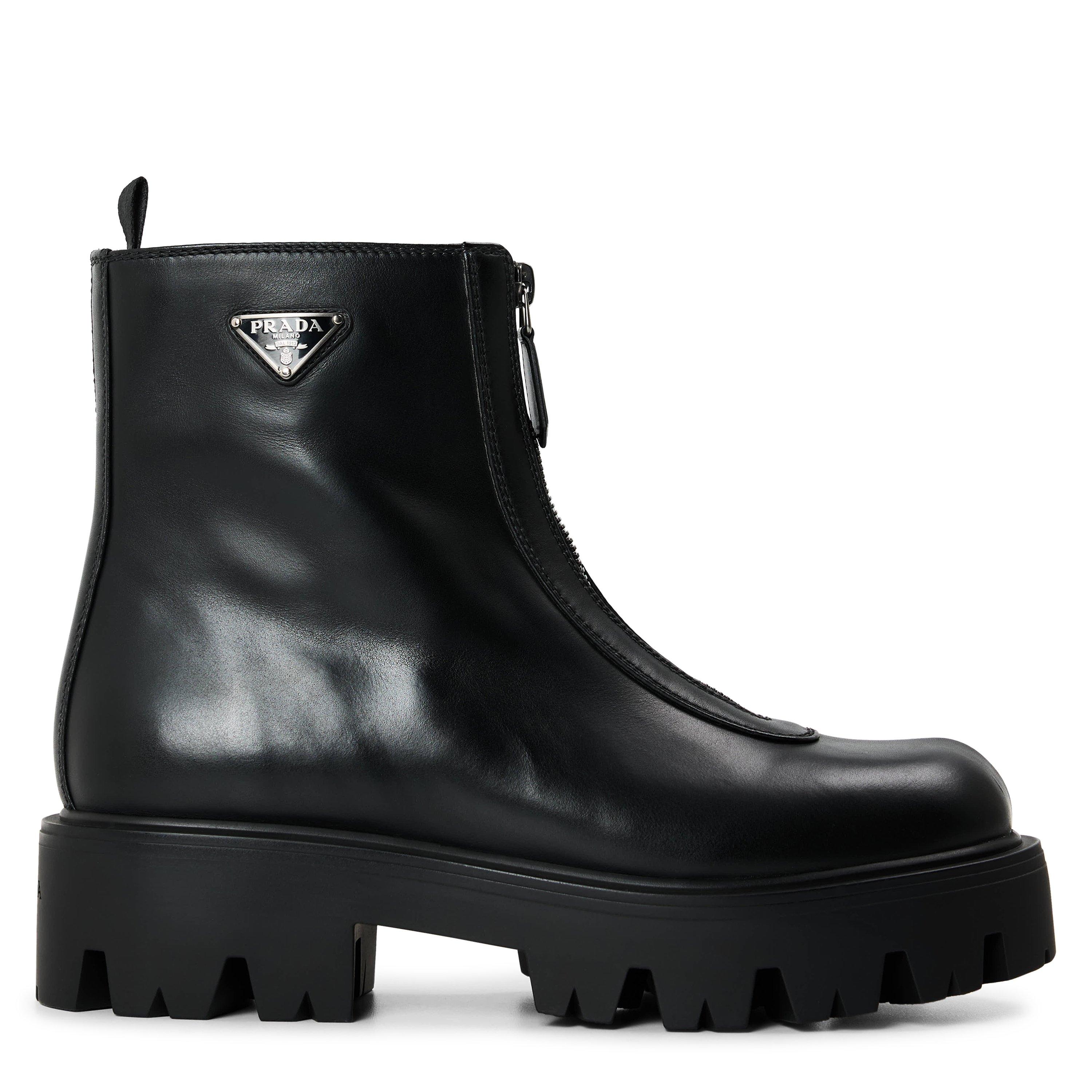 Prada | Women's Stride Zip up Leather Flat Ankle Boots | HARVEY