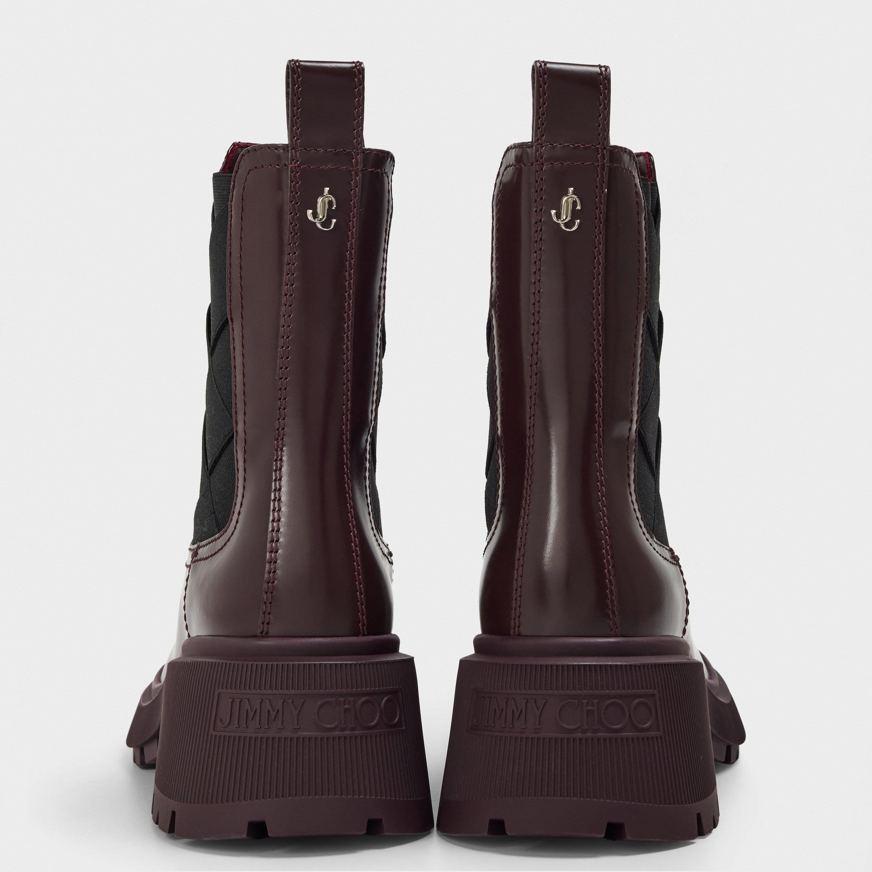 Deep Merlot - Jimmy Choo - Women's Louri Combat Flat Ankle Boots - 3