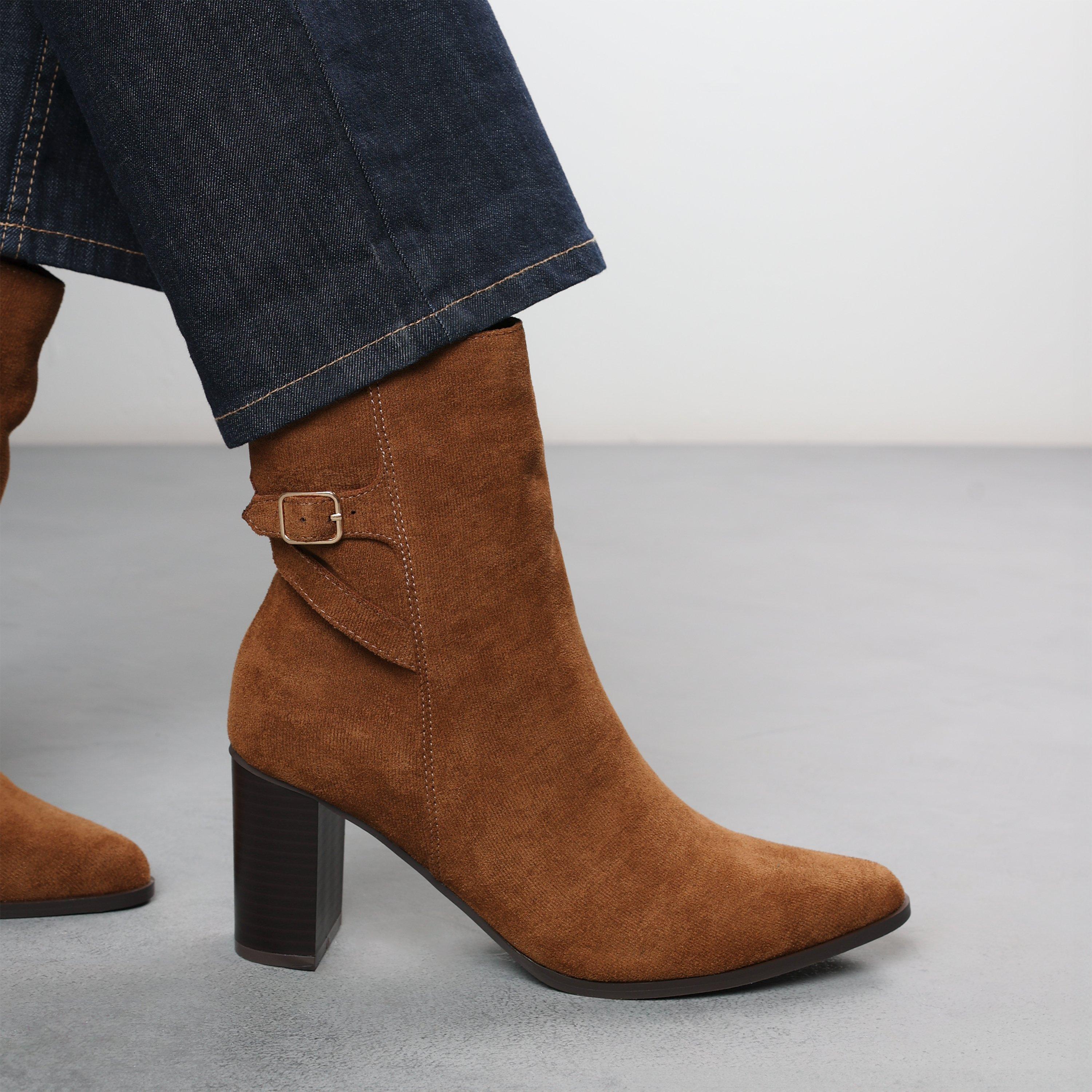 Cognac LY Suede - Wheres That From - Wheres Block Heel Boot with Buckle Detail - 2