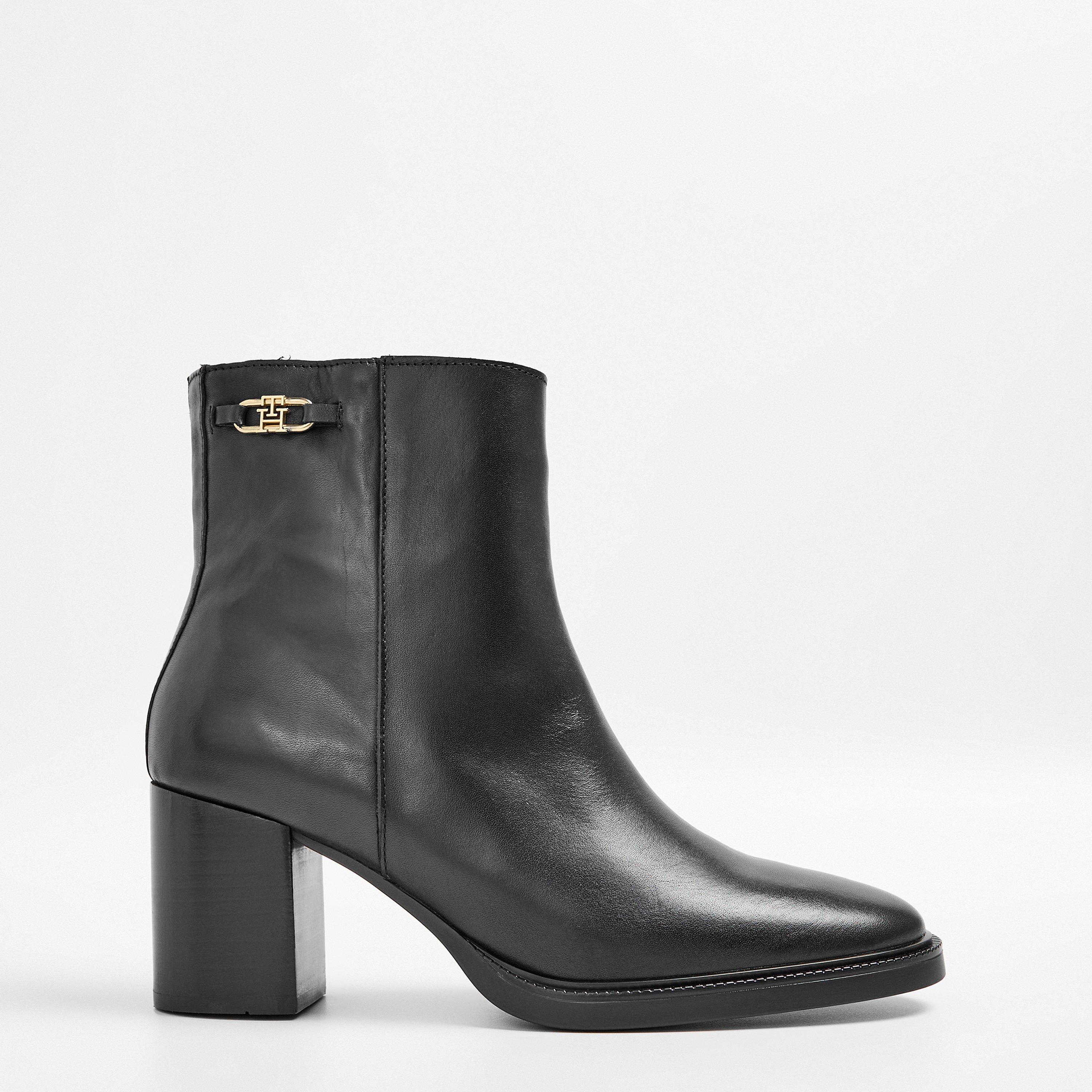 Black - Tommy Hilfiger - Women's Stacked Heel Ankle Boots - 1