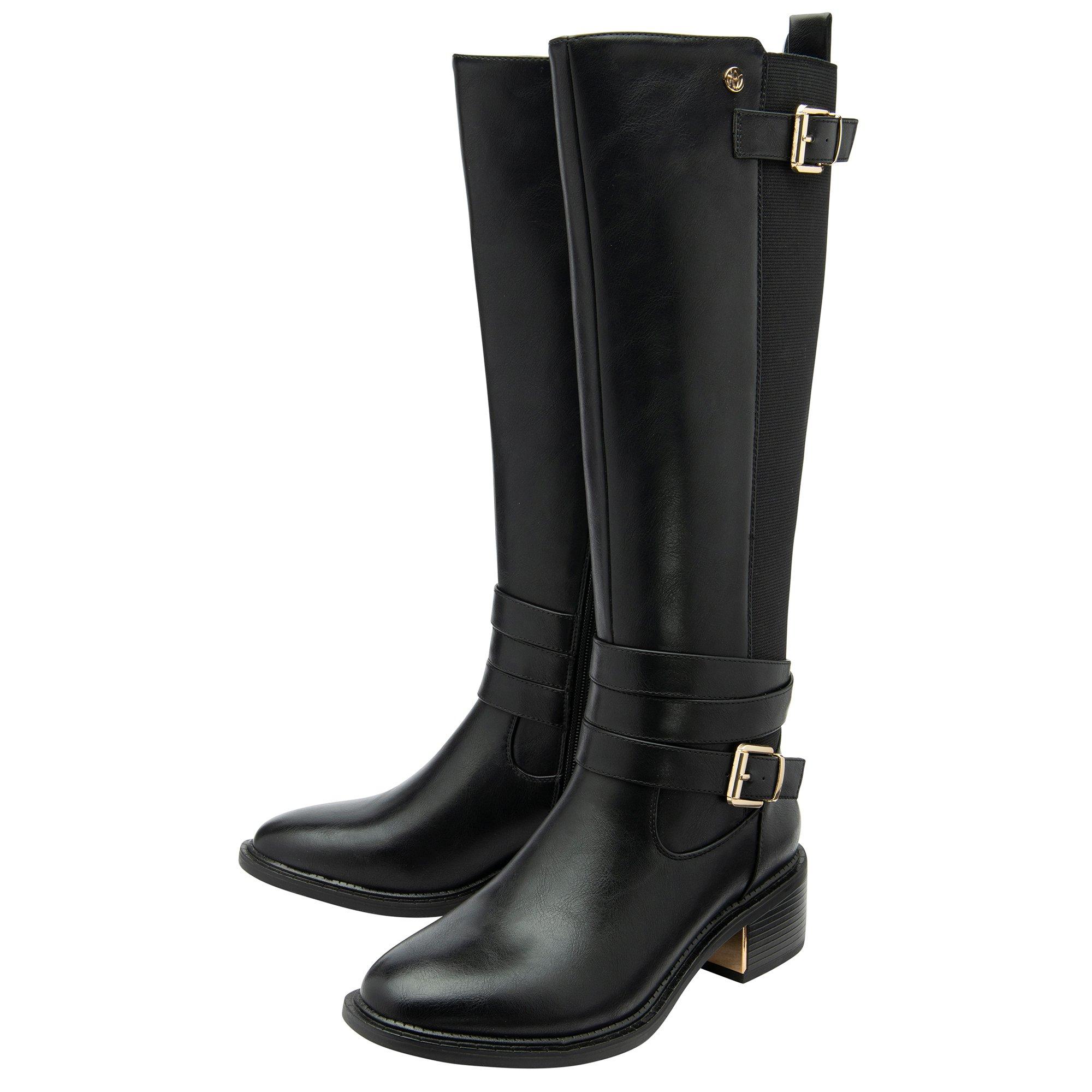Schwarz - Lotus Shoes - Lotus Freya Black Knee High Boots - 2