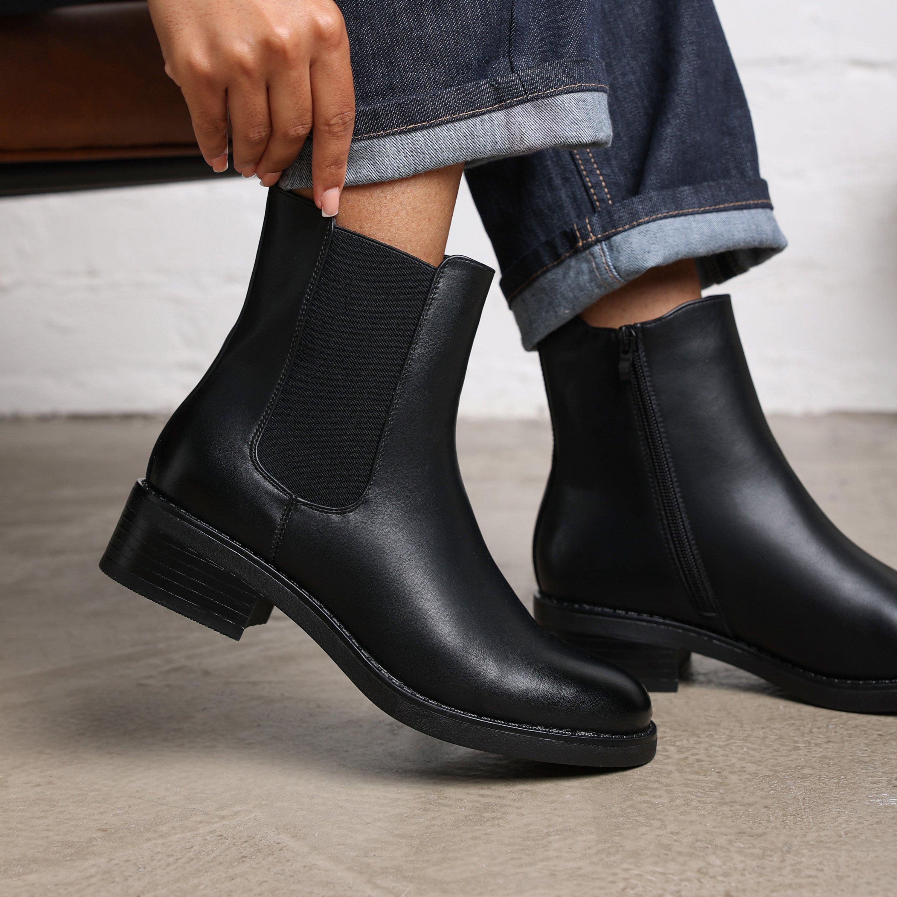 Black PU - Wheres That From - Wheres Low Heel Chelsea Zip Ankle Boots - 1