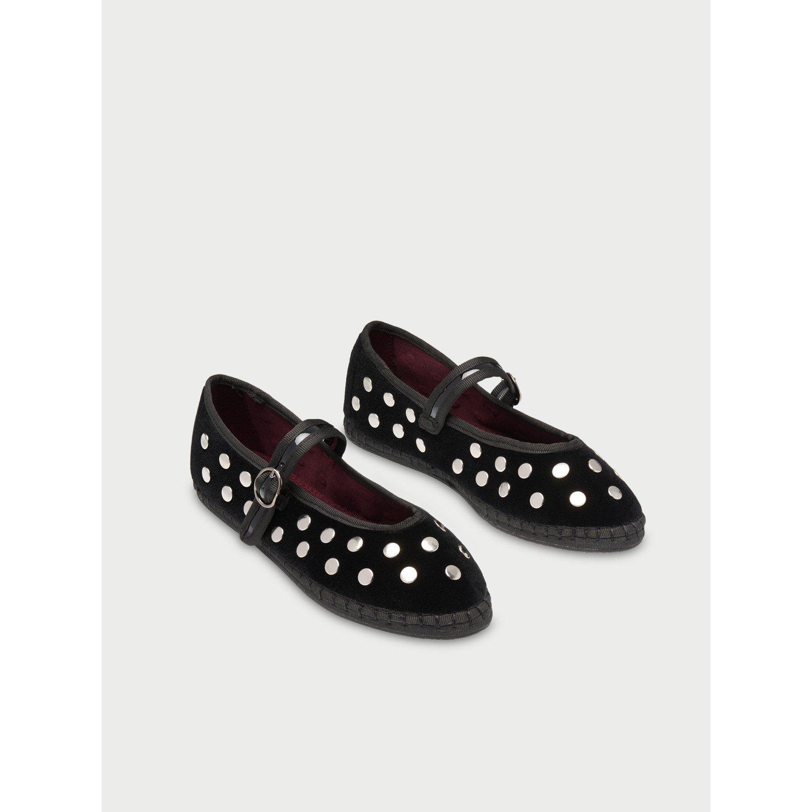 Black - Flabelus - Mae Silver Black Velvet Ballerina - 2