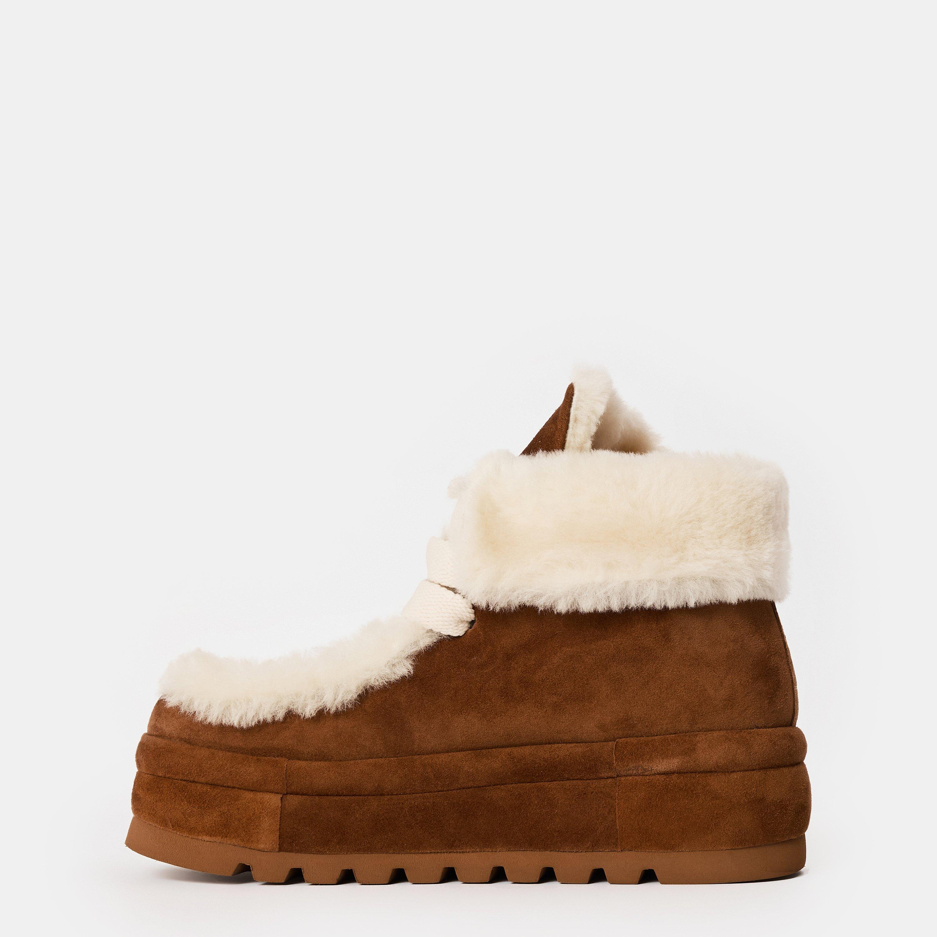 Tan/Shearling - Naked Wolfe - Women's Bambi Flat Ankle Boots - 2