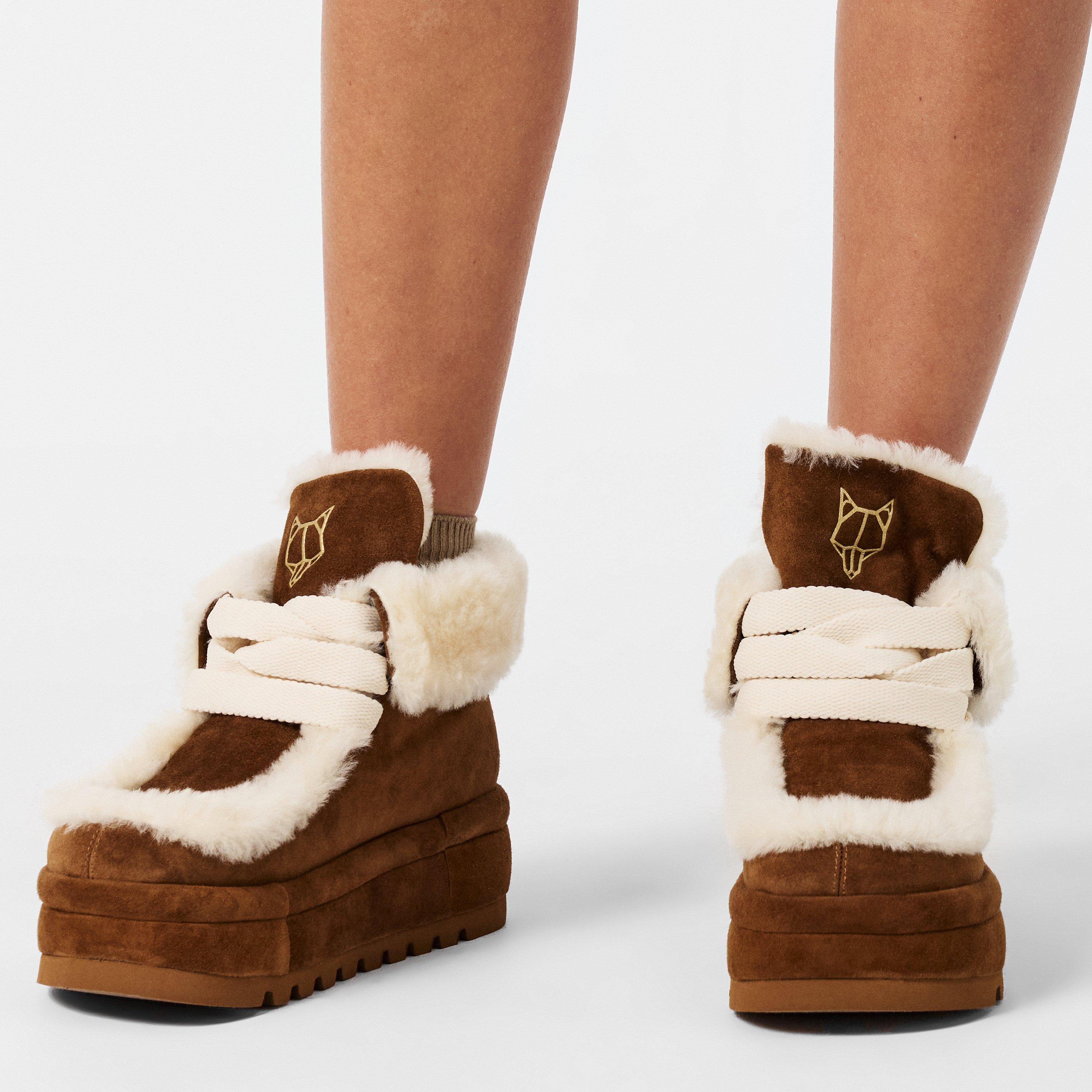 Tan/Shearling - Naked Wolfe - Women's Bambi Flat Ankle Boots - 3