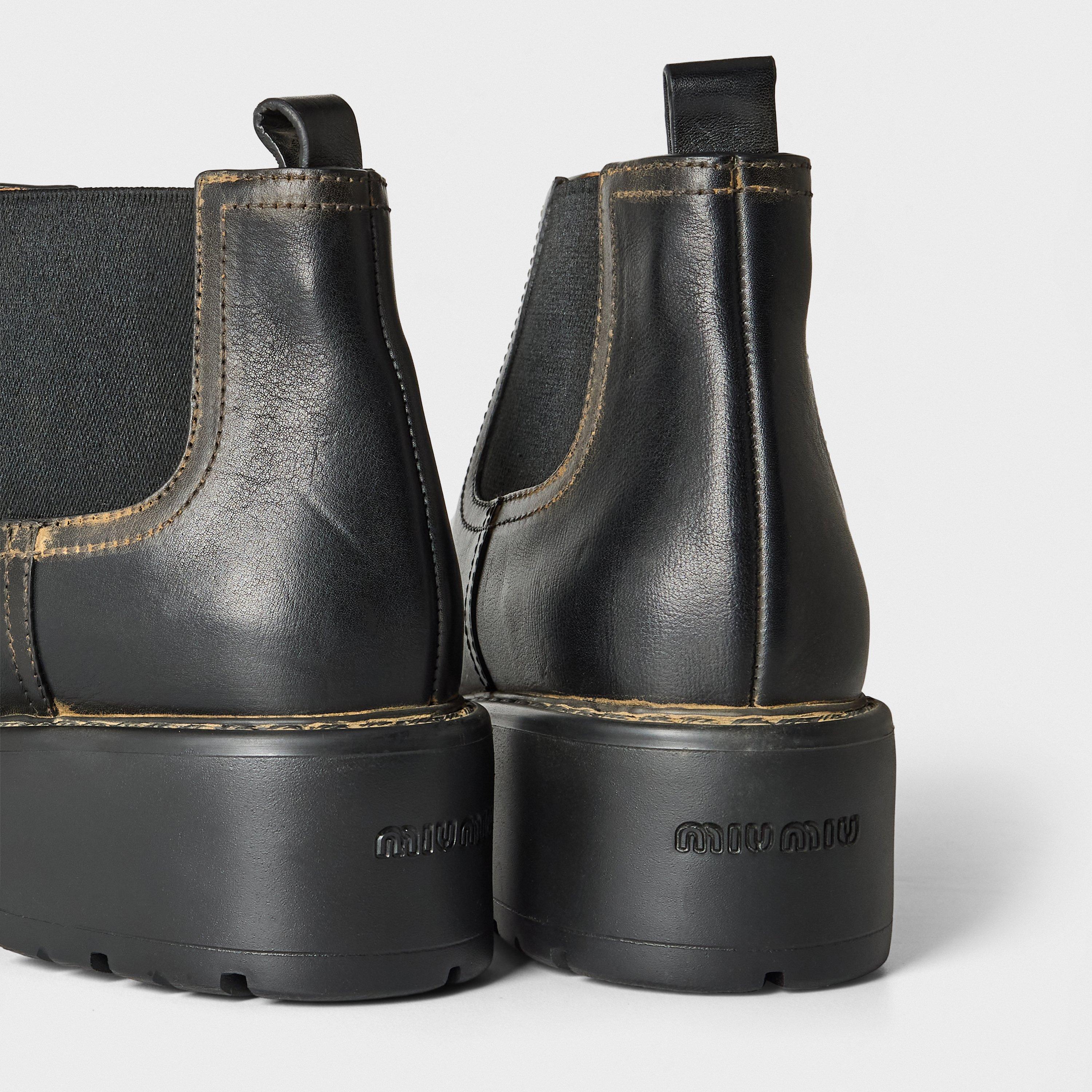 Nero - Miu Miu - Women's Streamlined Low Heel Flat Ankle Boots - 4