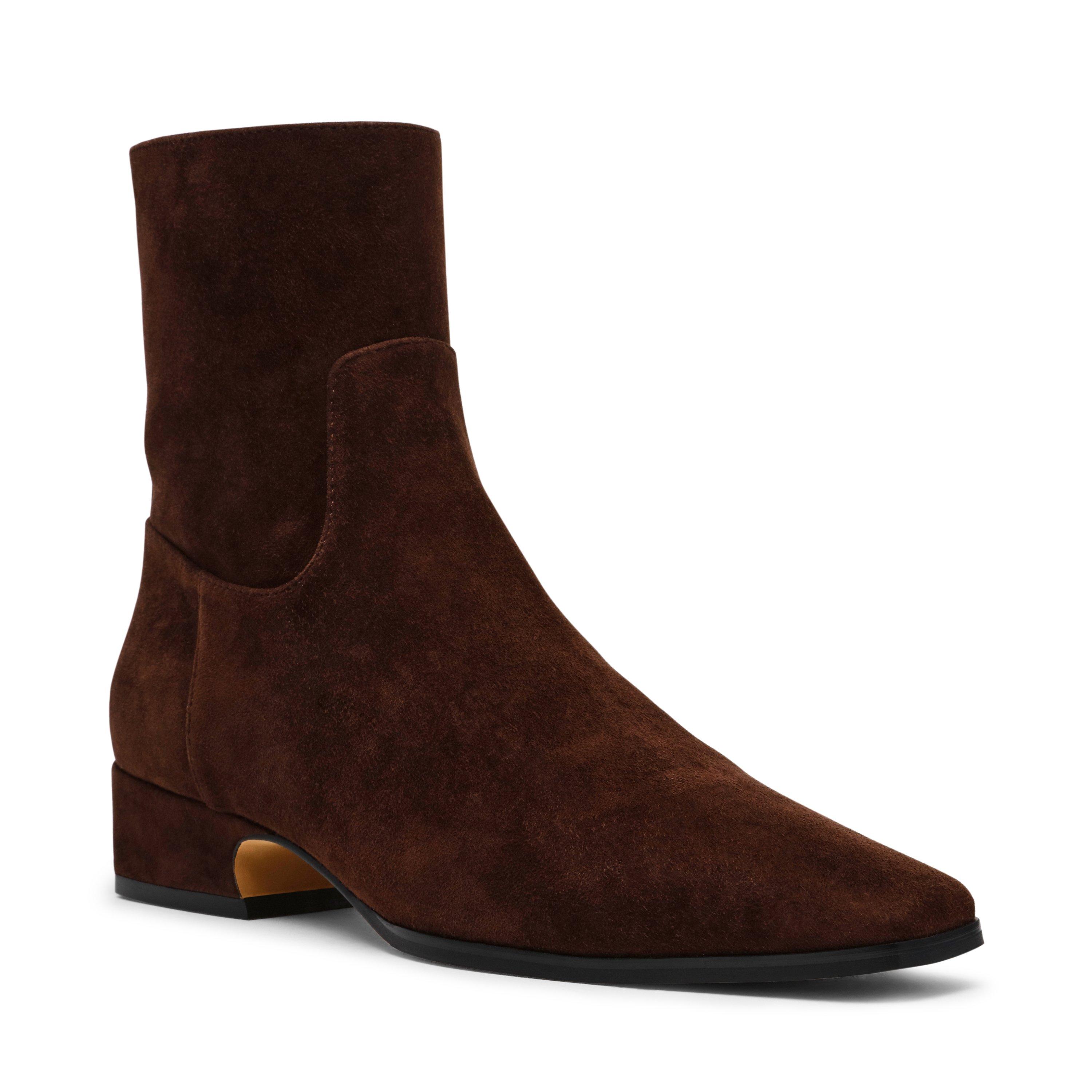 Chocolate Brown - Steve Madden - Women's Dusty Leather Heeled Ankle Boots - 2