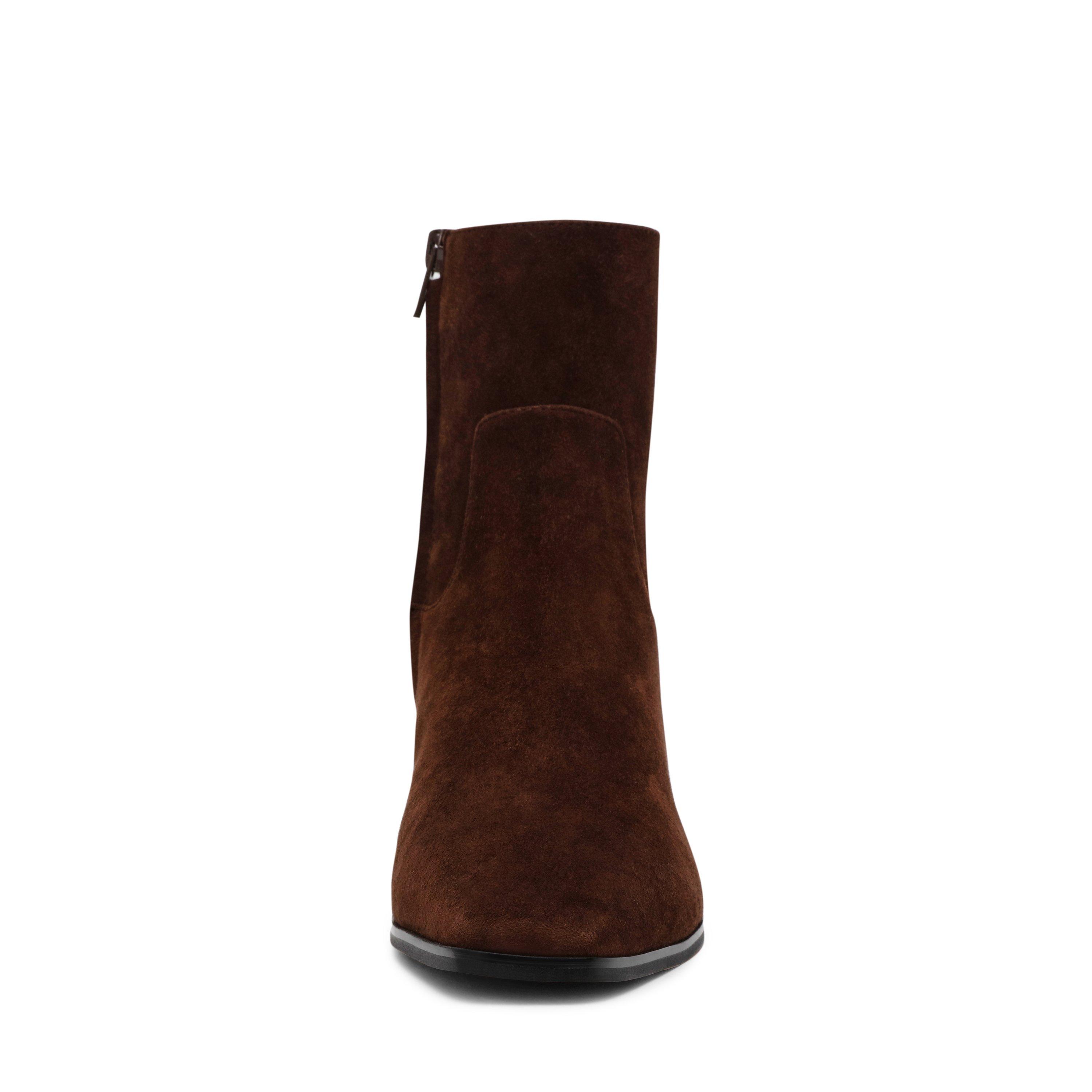 Chocolate Brown - Steve Madden - Women's Dusty Leather Heeled Ankle Boots - 4