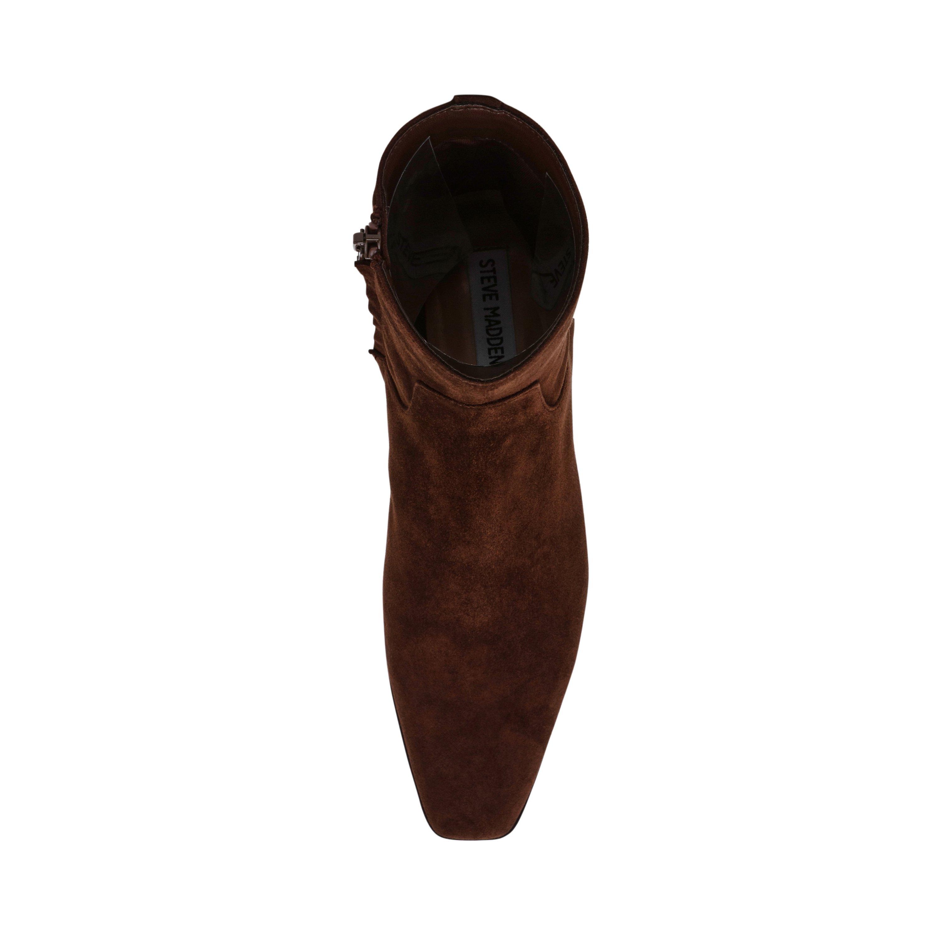 Chocolate Brown - Steve Madden - Women's Dusty Leather Heeled Ankle Boots - 6