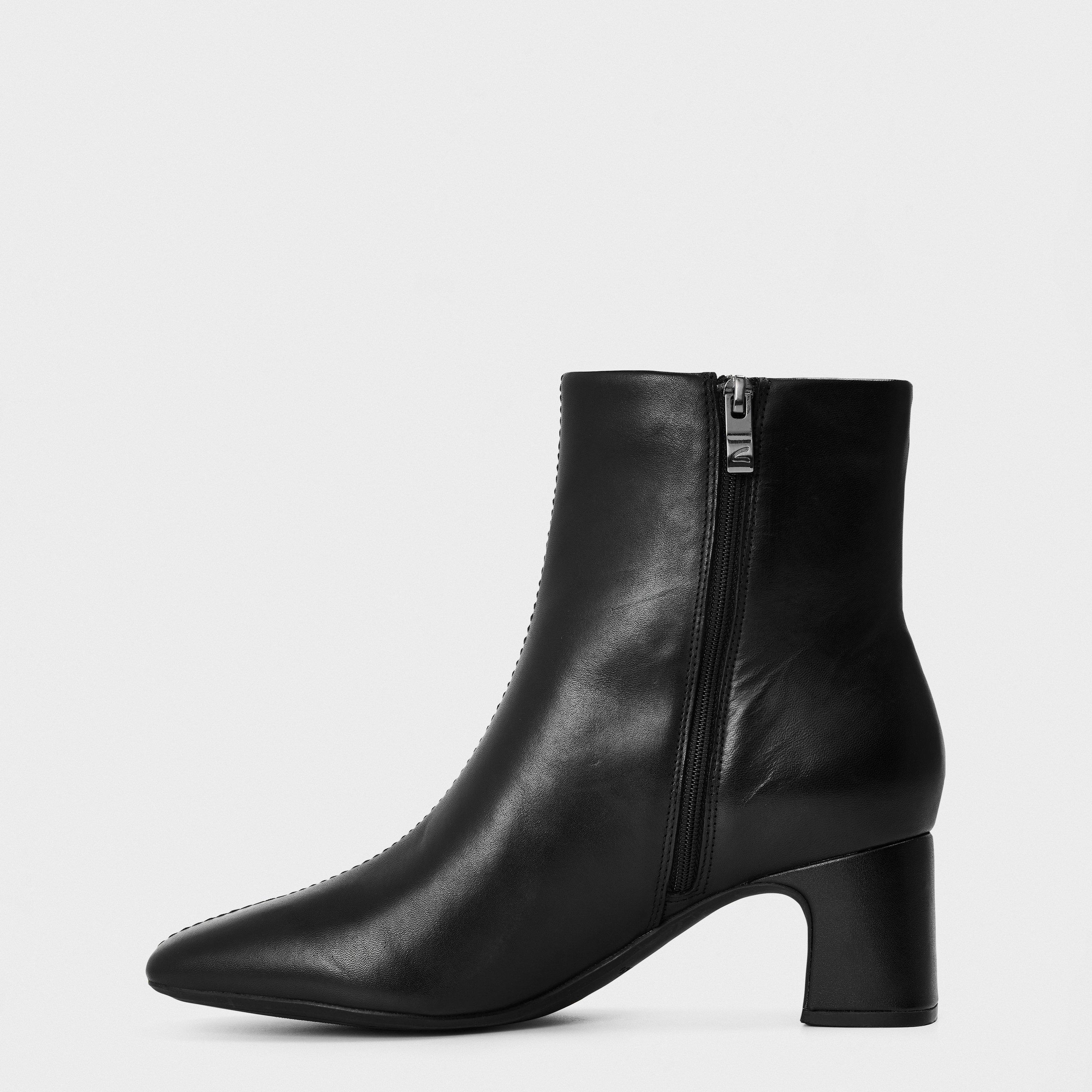 Black Leather - Clarks - Women's Fernie Zipped Ankle Heeled Boots - 2