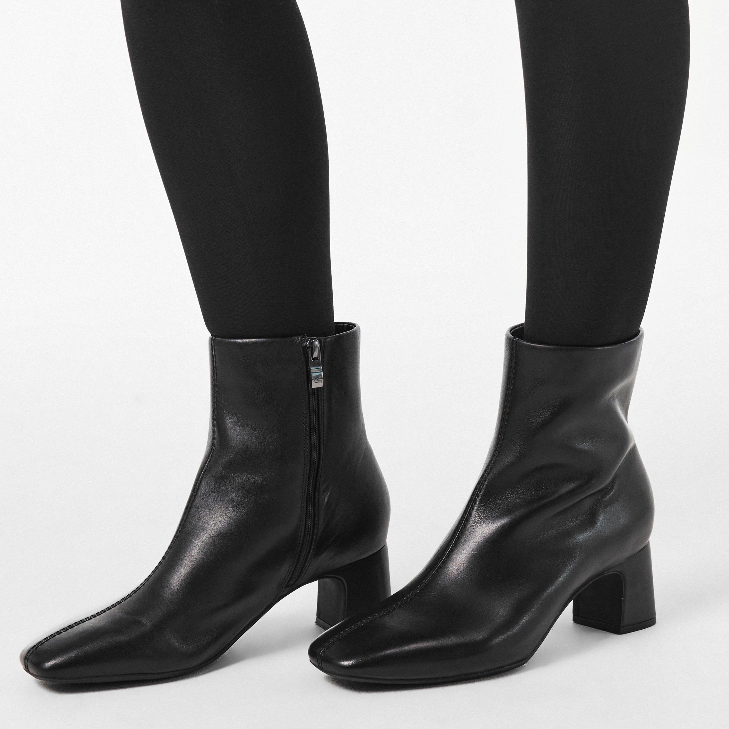 Black Leather - Clarks - Women's Fernie Zipped Ankle Heeled Boots - 3