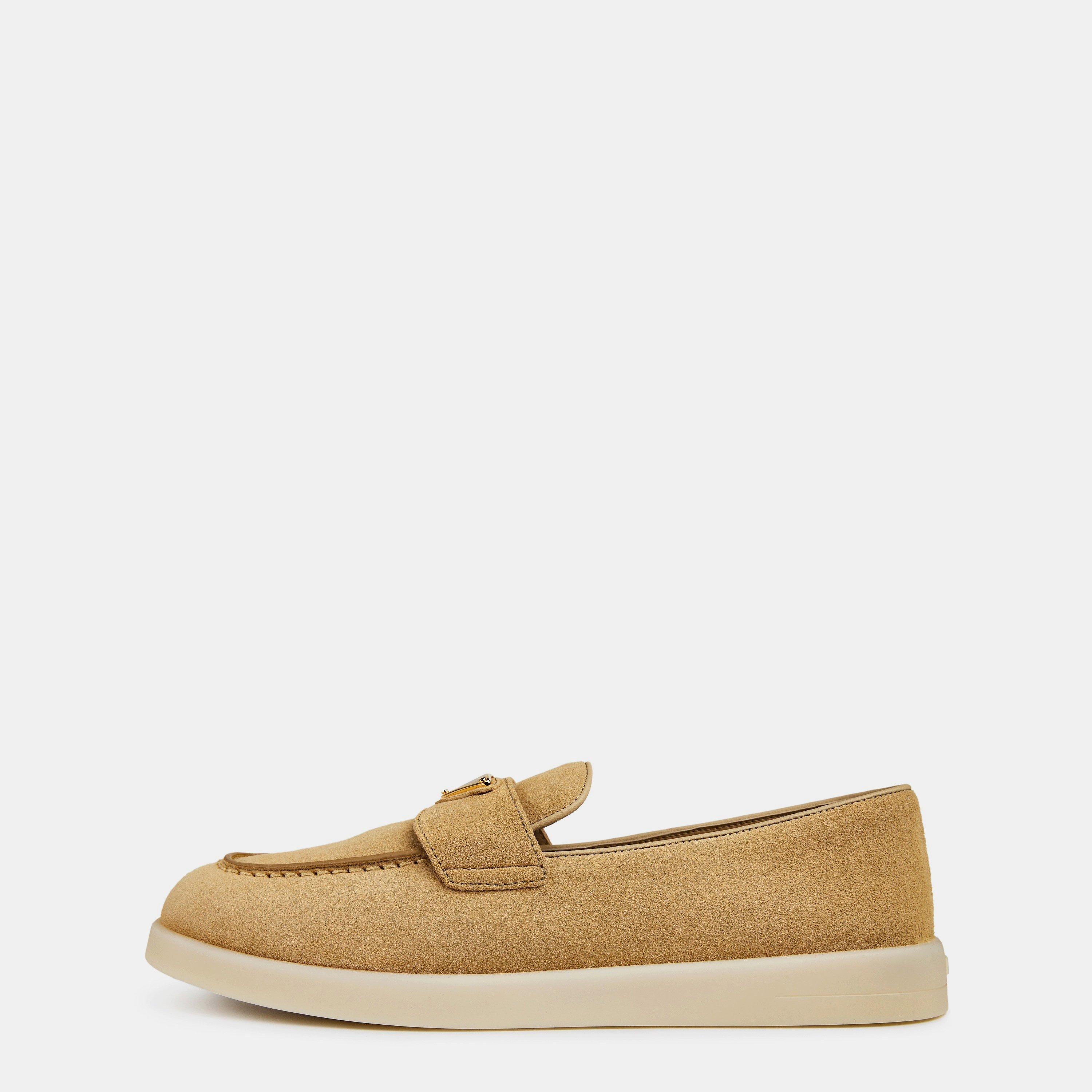 Ecru - Prada - Suede Leather Loafers - 2
