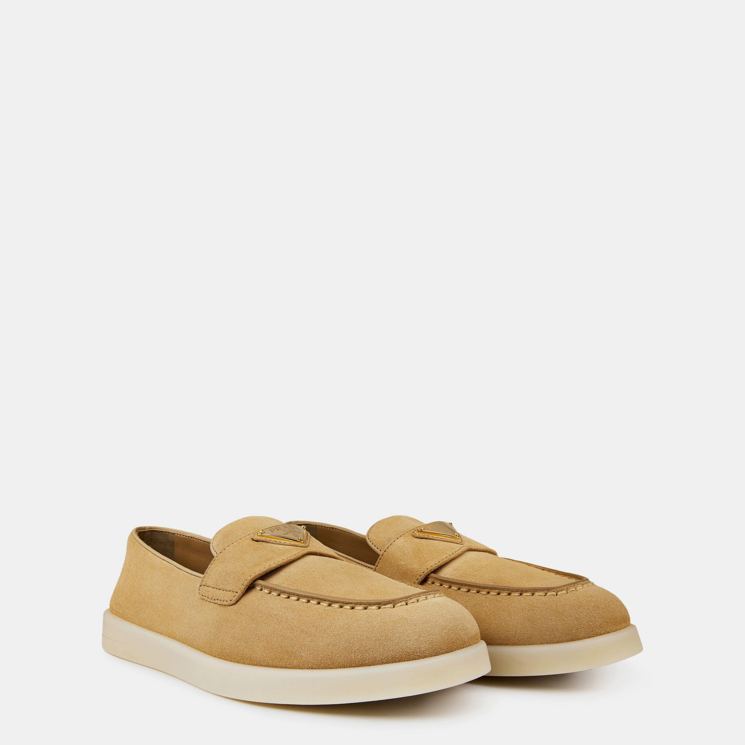 Ecru - Prada - Suede Leather Loafers - 4