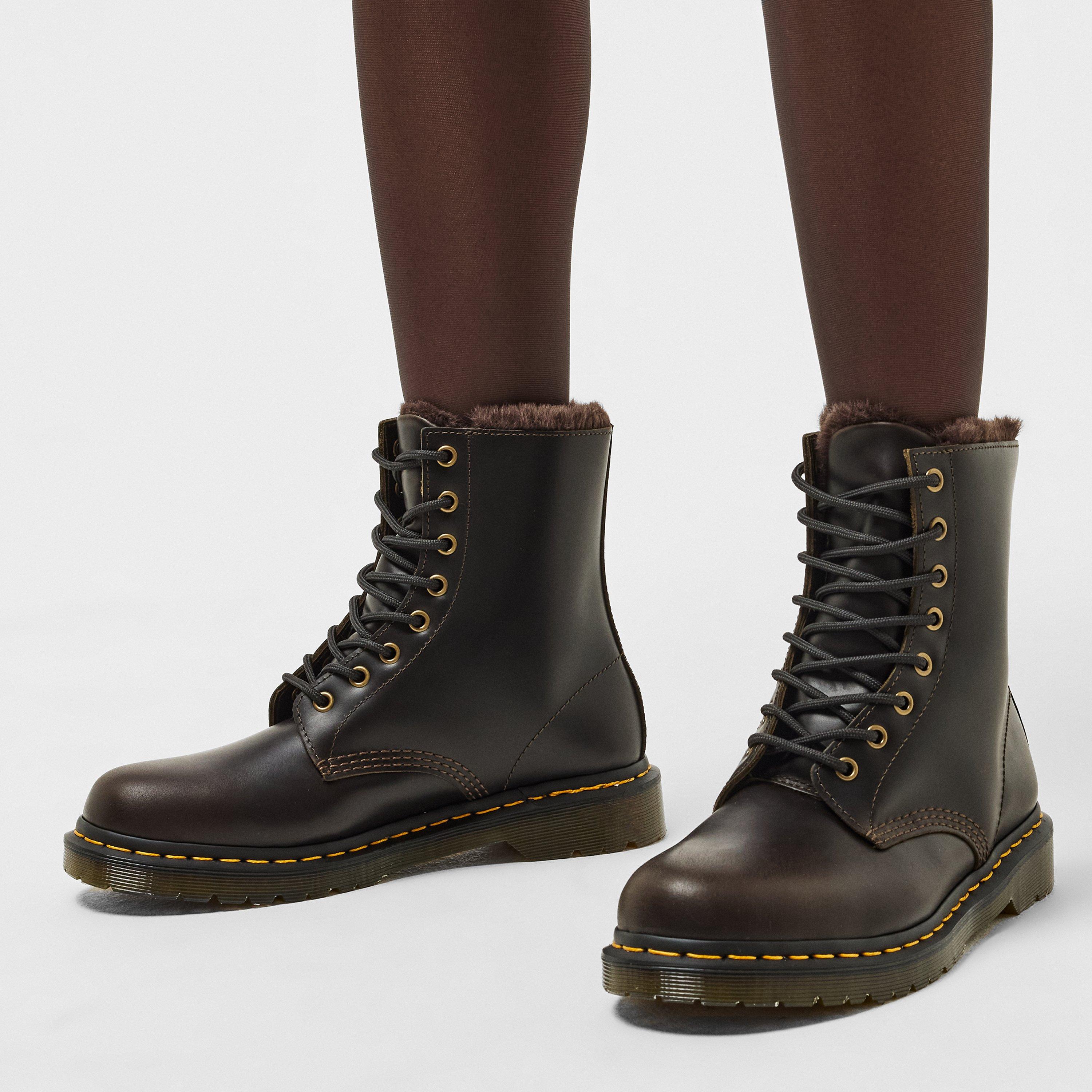 Dark Taupe - Dr Martens - 1460 Serena Faux Fur Lined Boots - 3